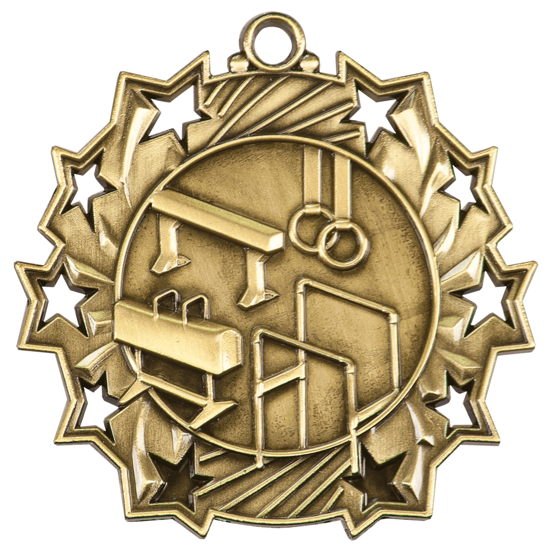 Antique Gold 2 1/4" Gymnastics Ten Star Medal