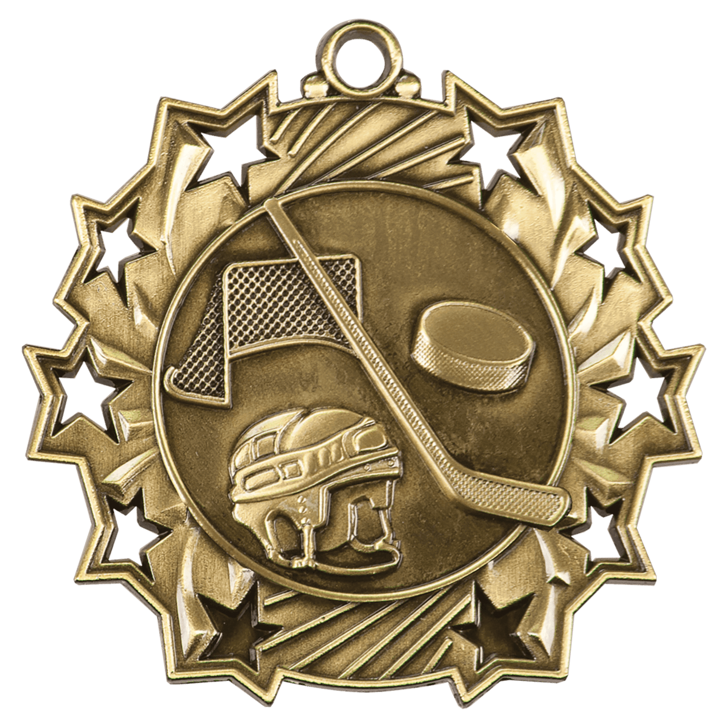 Antique Gold 2 1/4" Hockey Ten Star Medal