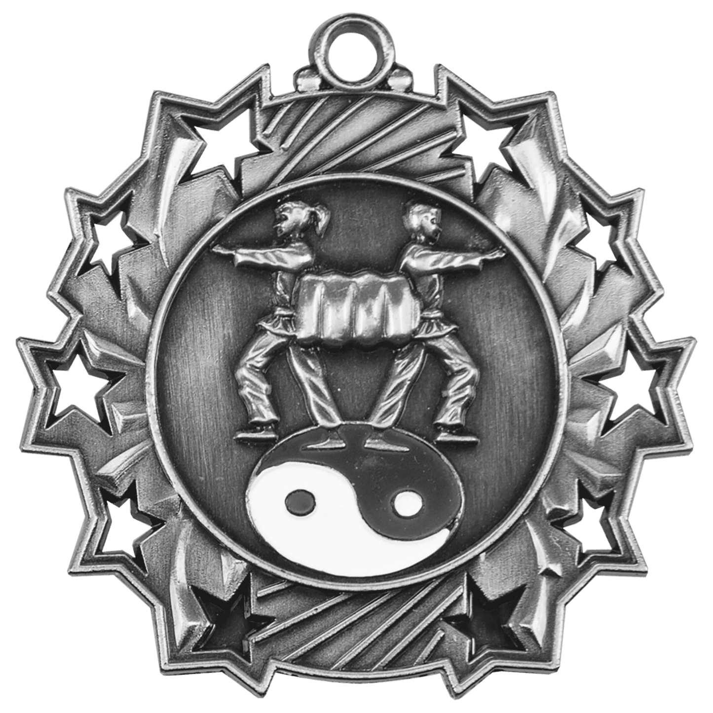 Antique Silver 2 1/4" Martial Arts Ten Star Medal