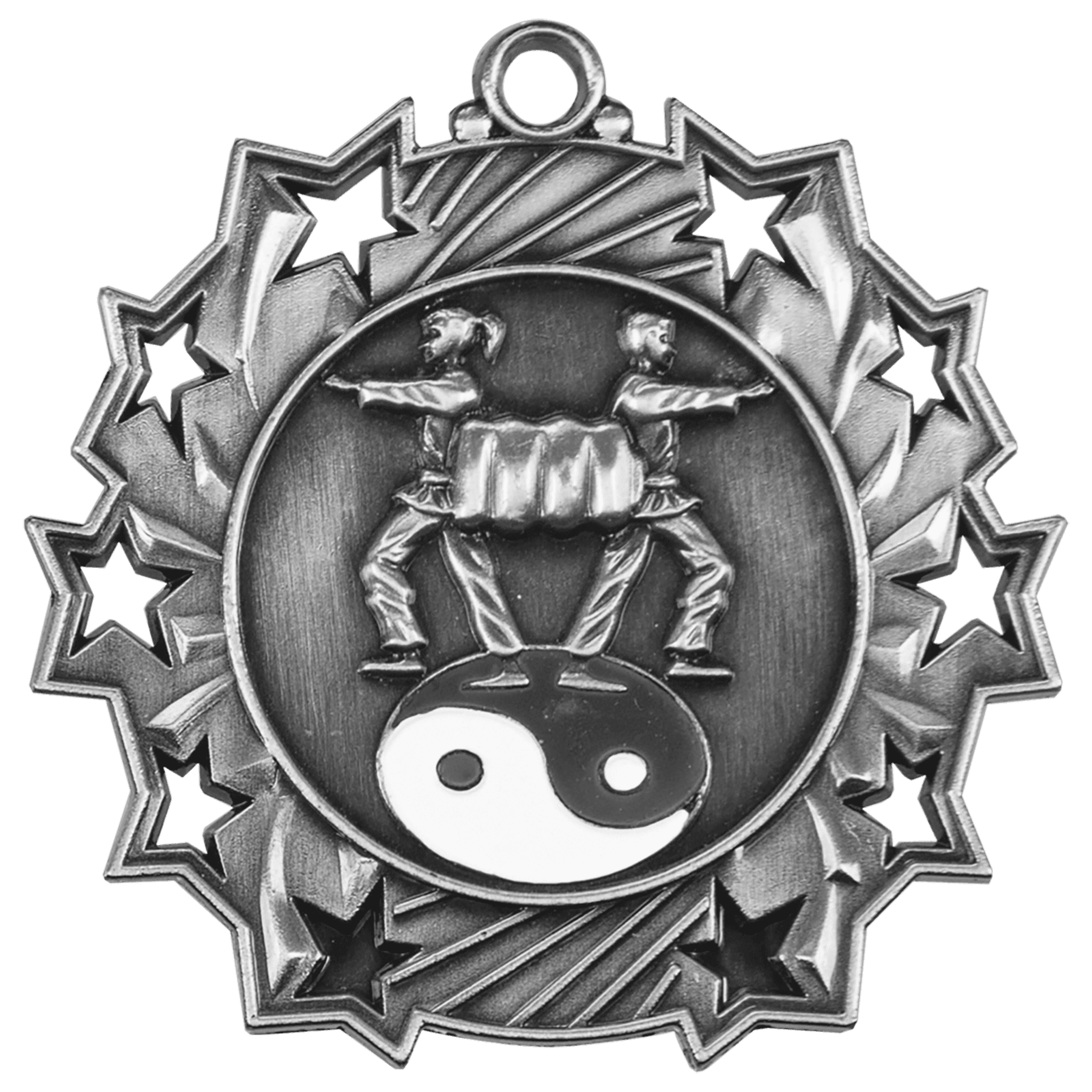 Antique Silver 2 1/4" Martial Arts Ten Star Medal