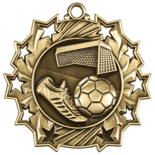 Antique Gold 2 1/4" Soccer Ten Star Medal