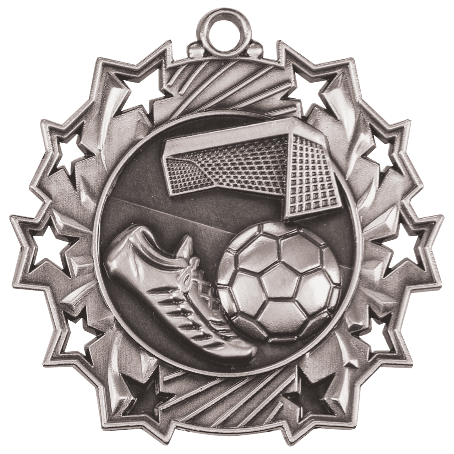 Antique Silver 2 1/4" Soccer Ten Star Medal