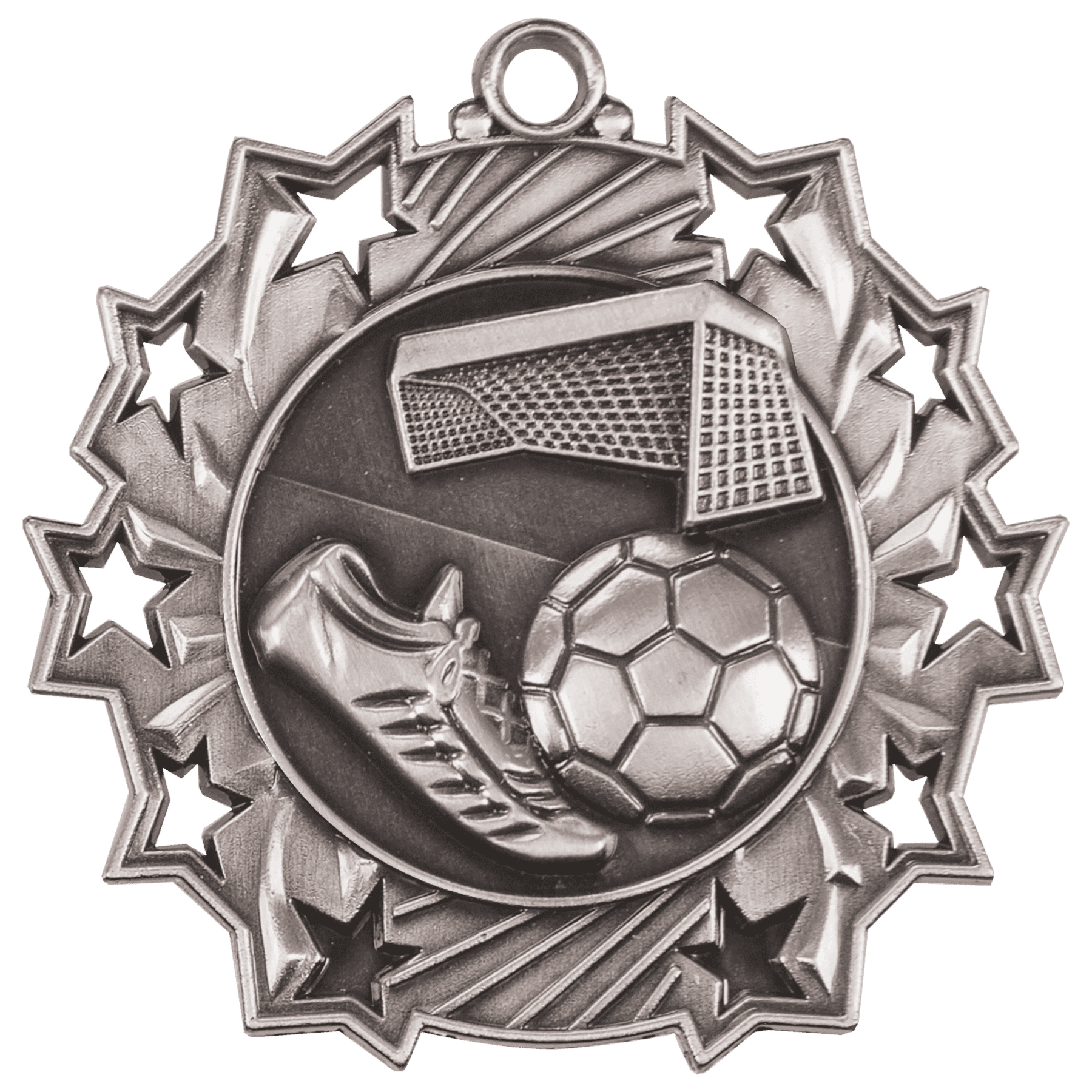 Antique Silver 2 1/4" Soccer Ten Star Medal
