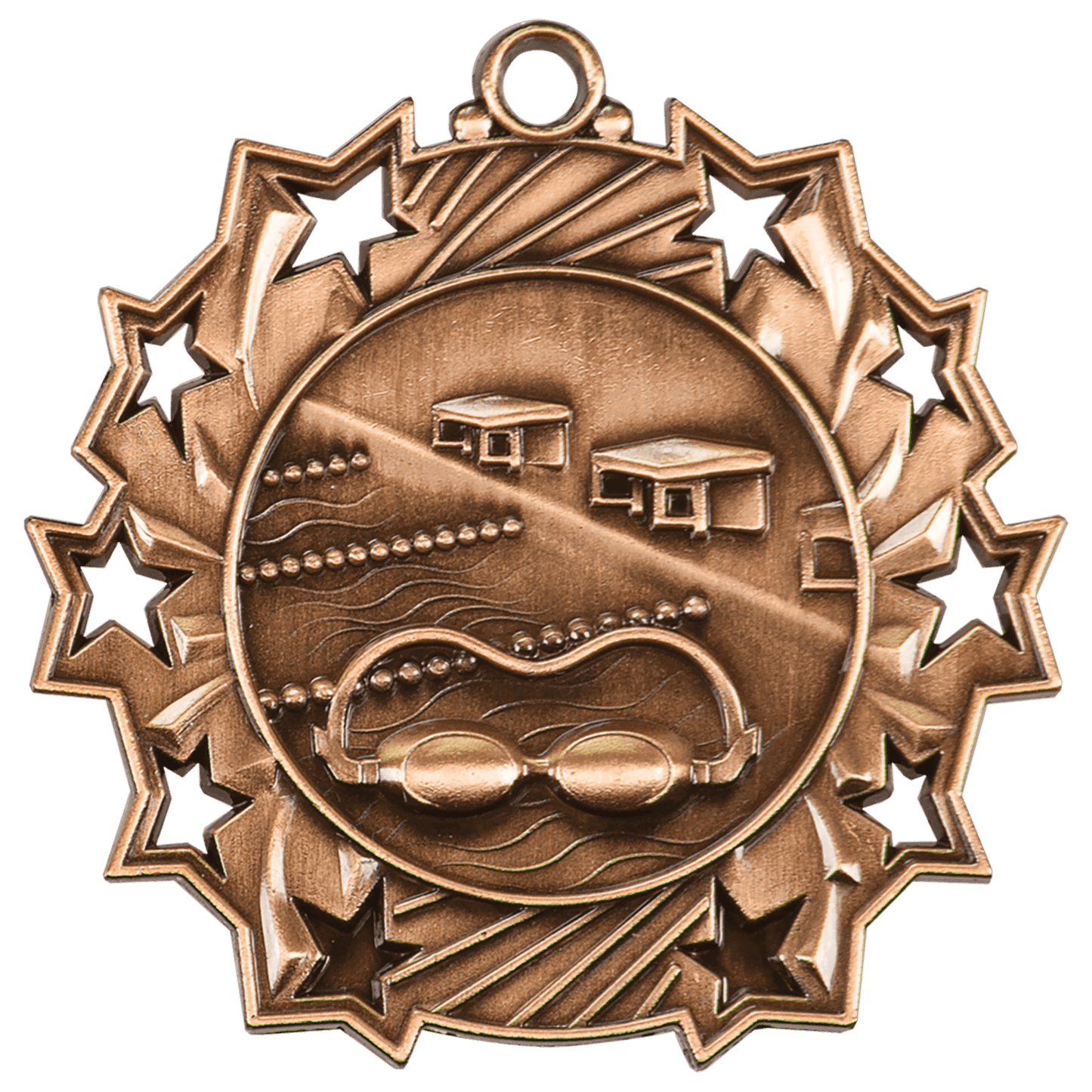 Antique Bronze 2 1/4" Swimming Ten Star Medal