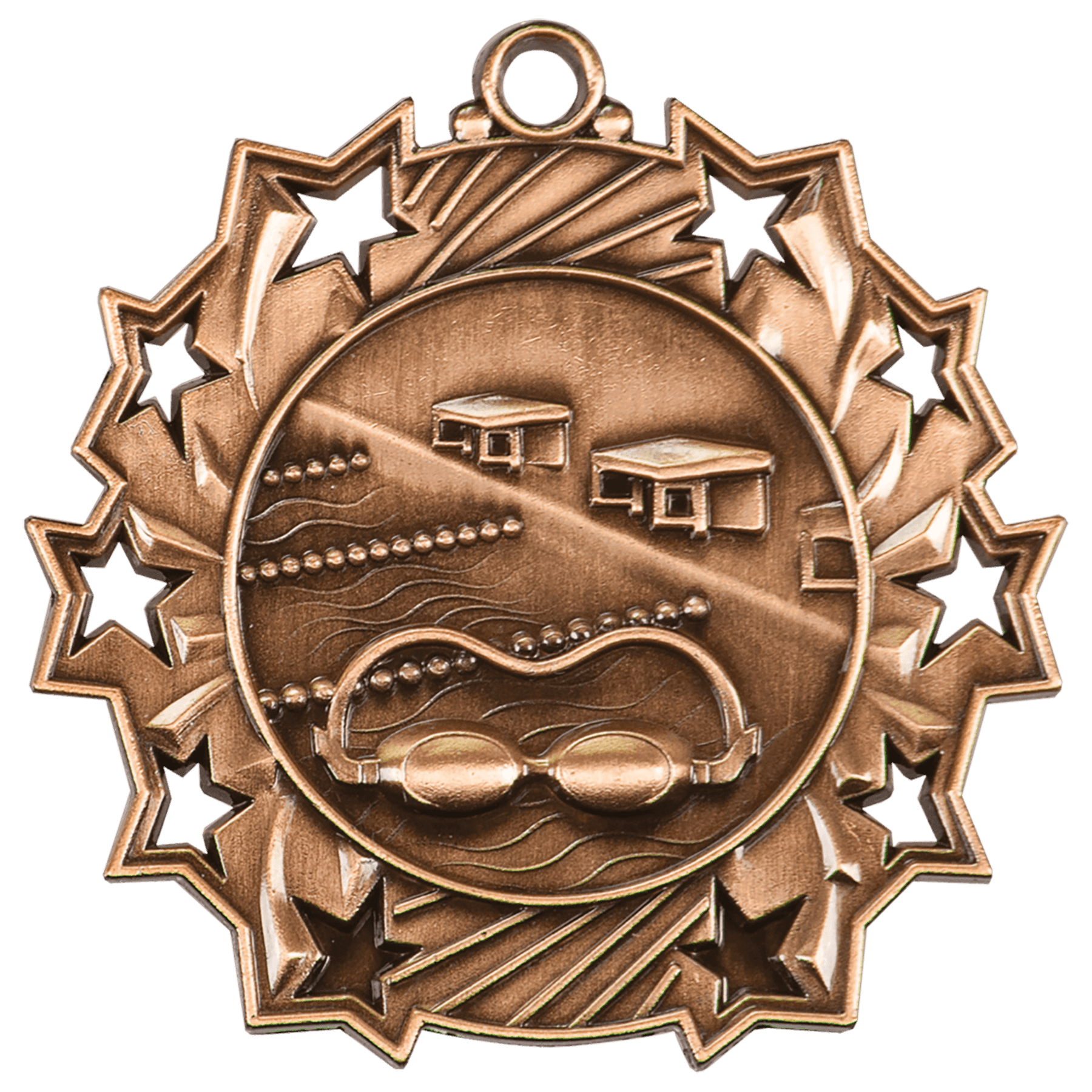 Antique Bronze 2 1/4" Swimming Ten Star Medal