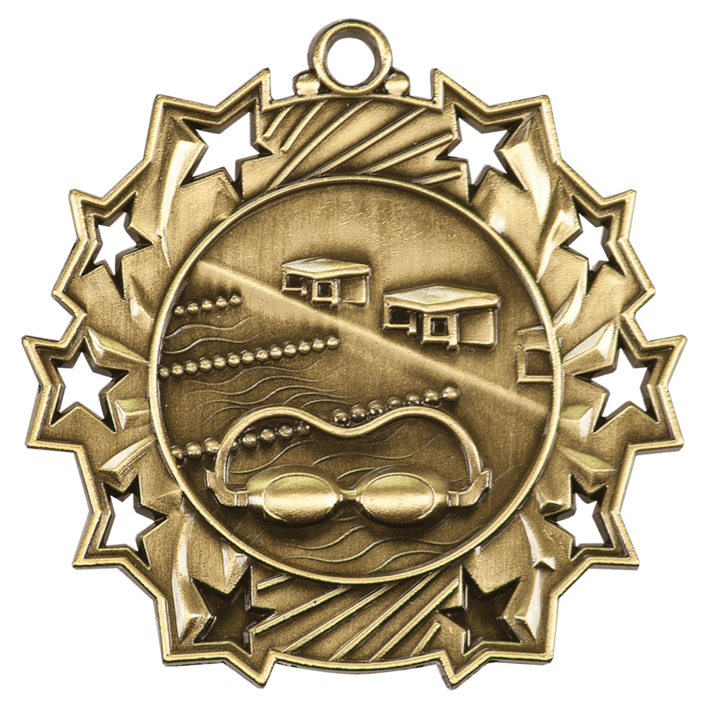 Antique Gold 2 1/4" Swimming Ten Star Medal