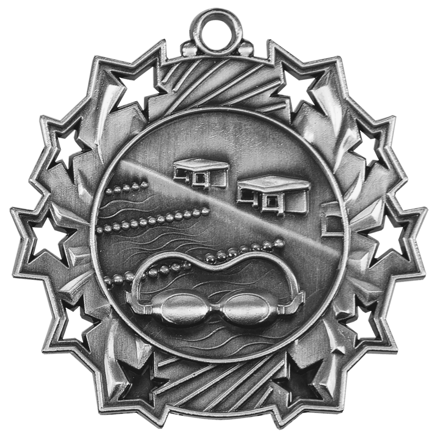 Antique Silver 2 1/4" Swimming Ten Star Medal