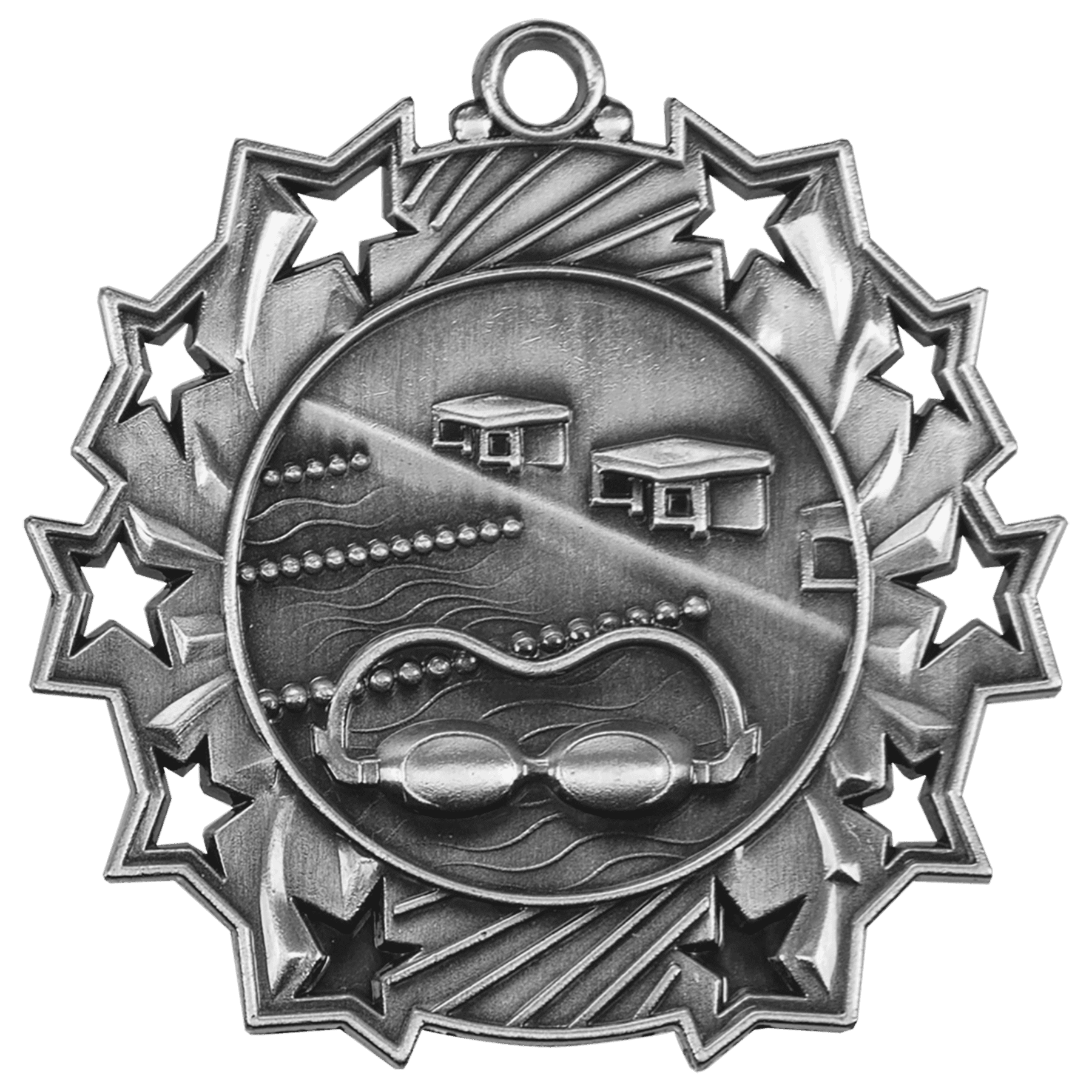 Antique Silver 2 1/4" Swimming Ten Star Medal