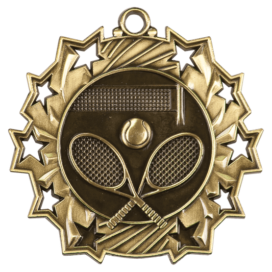 Antique Gold 2 1/4" Tennis Ten Star Medal