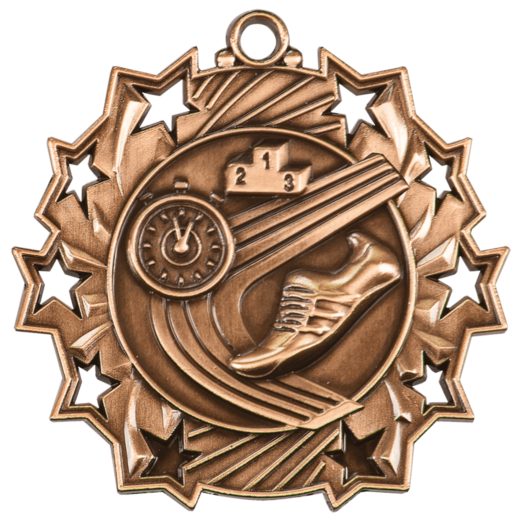 Antique Bronze 2 1/4" Track Ten Star Medal