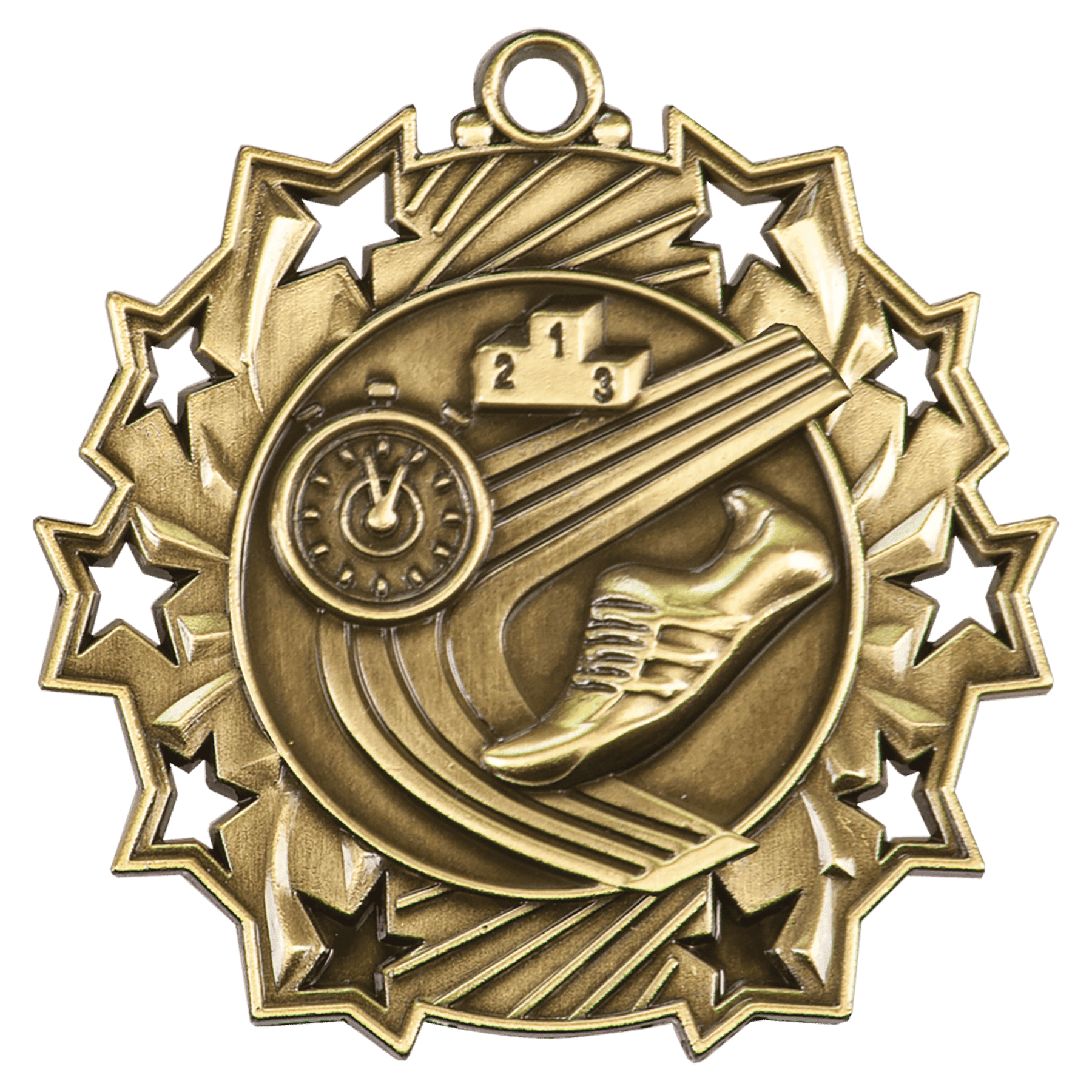 Antique Gold 2 1/4" Track Ten Star Medal