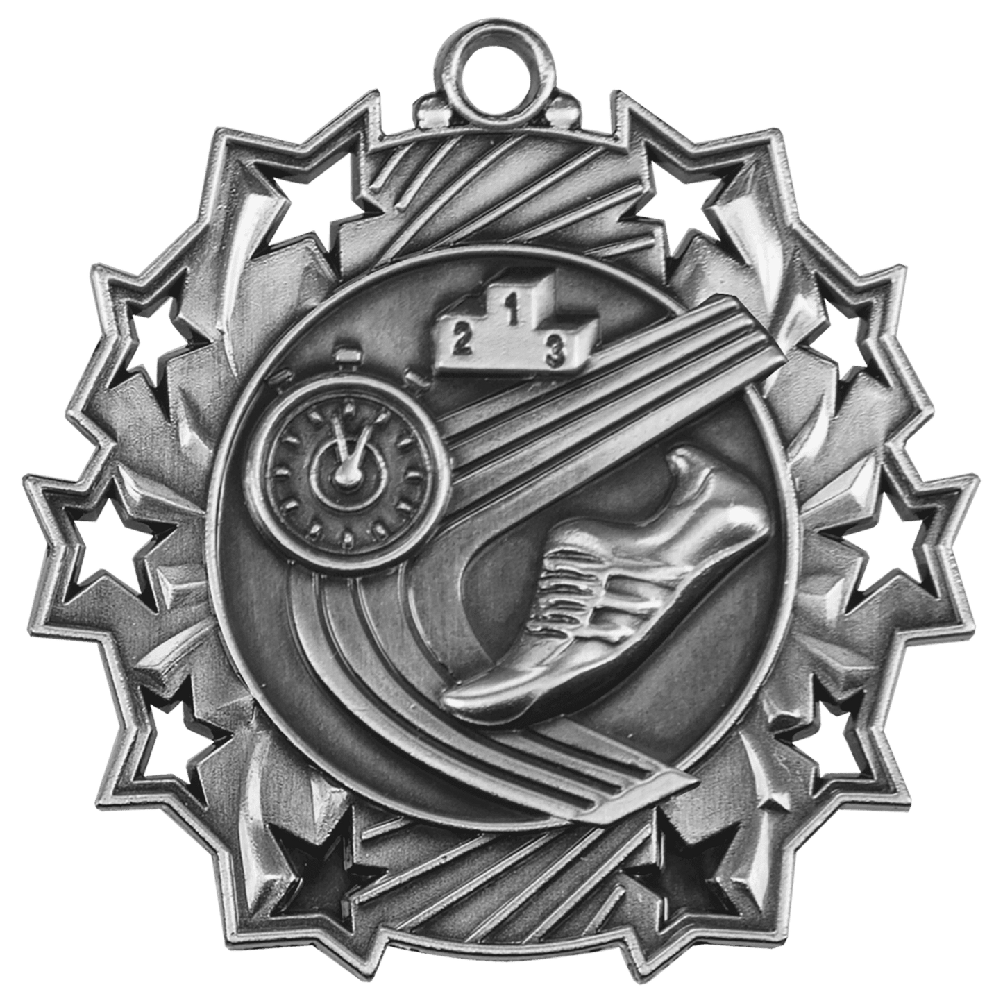 Antique Silver 2 1/4" Track Ten Star Medal