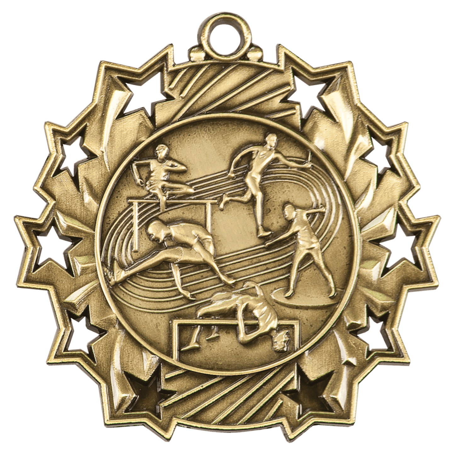 Antique Gold 2 1/4" Track & Field Ten Star Medal