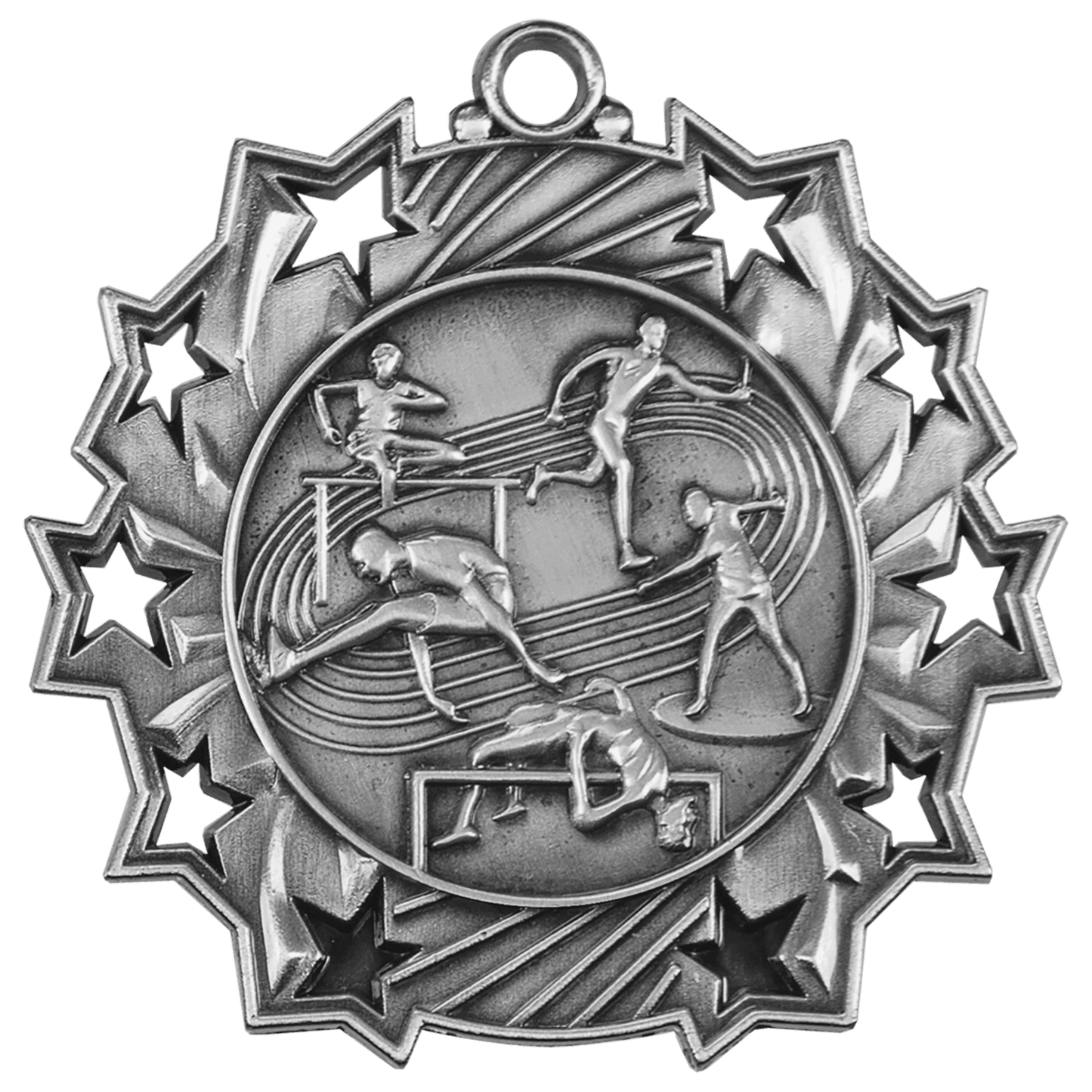 Antique Silver 2 1/4" Track & Field Ten Star Medal
