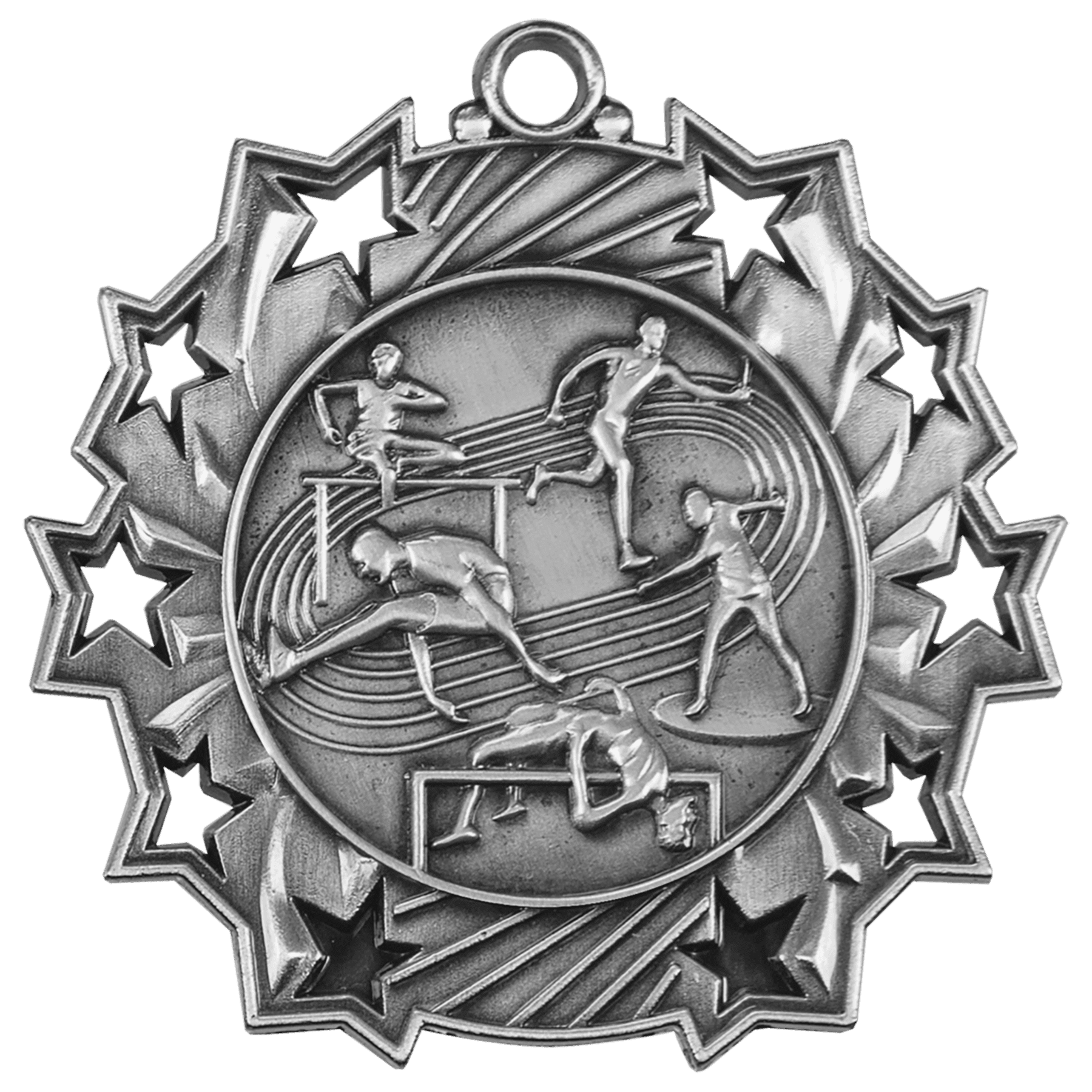 Antique Silver 2 1/4" Track & Field Ten Star Medal