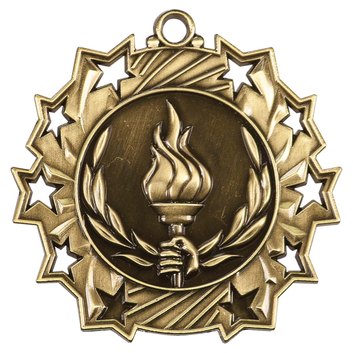 Antique Gold 2 1/4" Victory Ten Star Medal