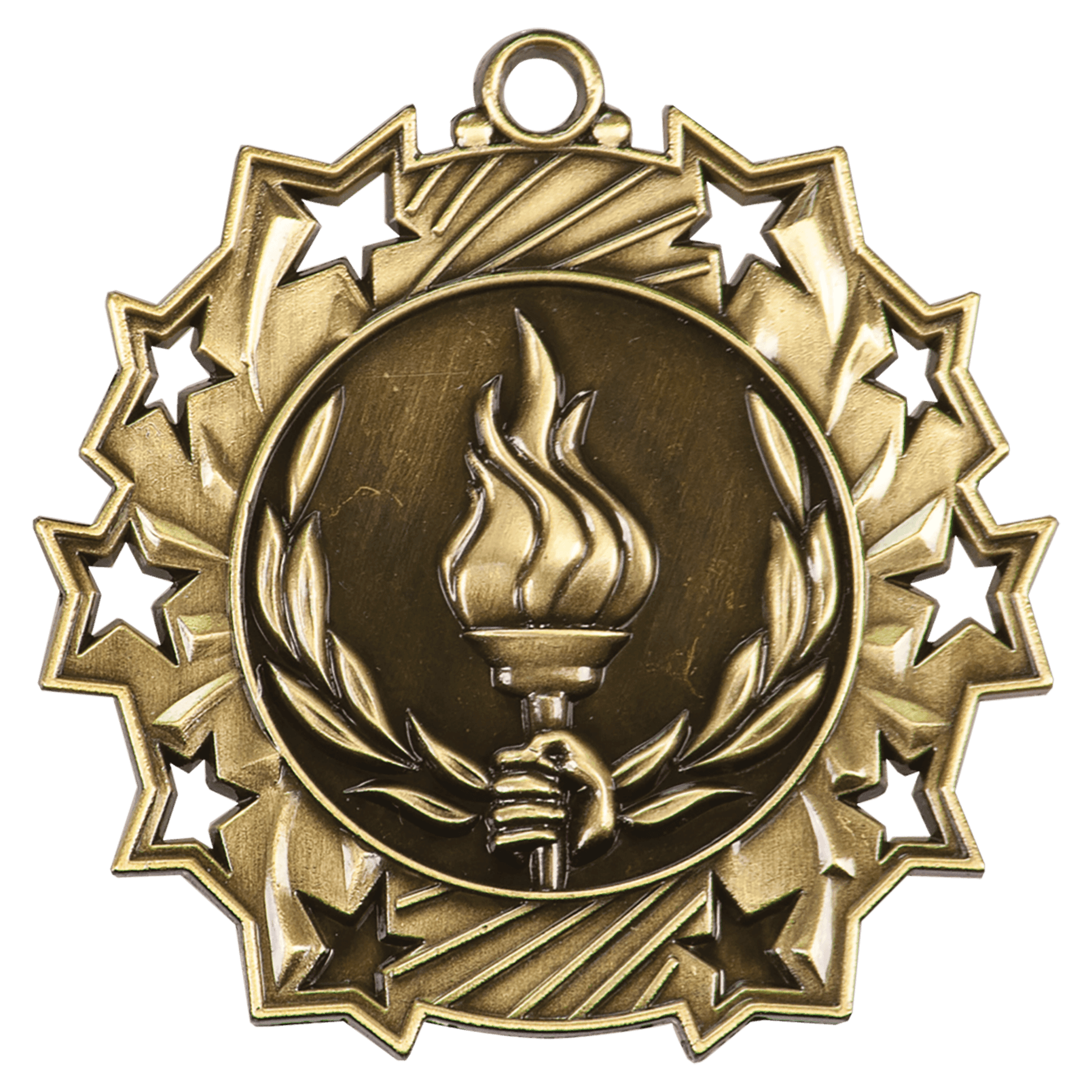 Antique Gold 2 1/4" Victory Ten Star Medal