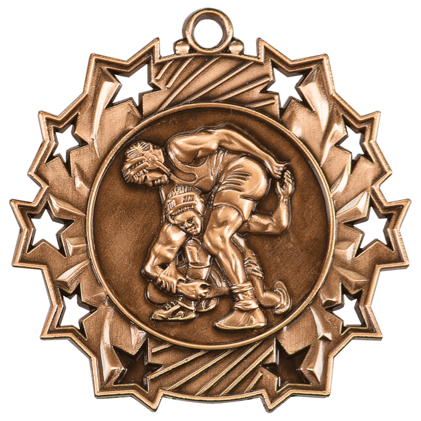 Antique Bronze 2 1/4" Wrestling Ten Star Medal