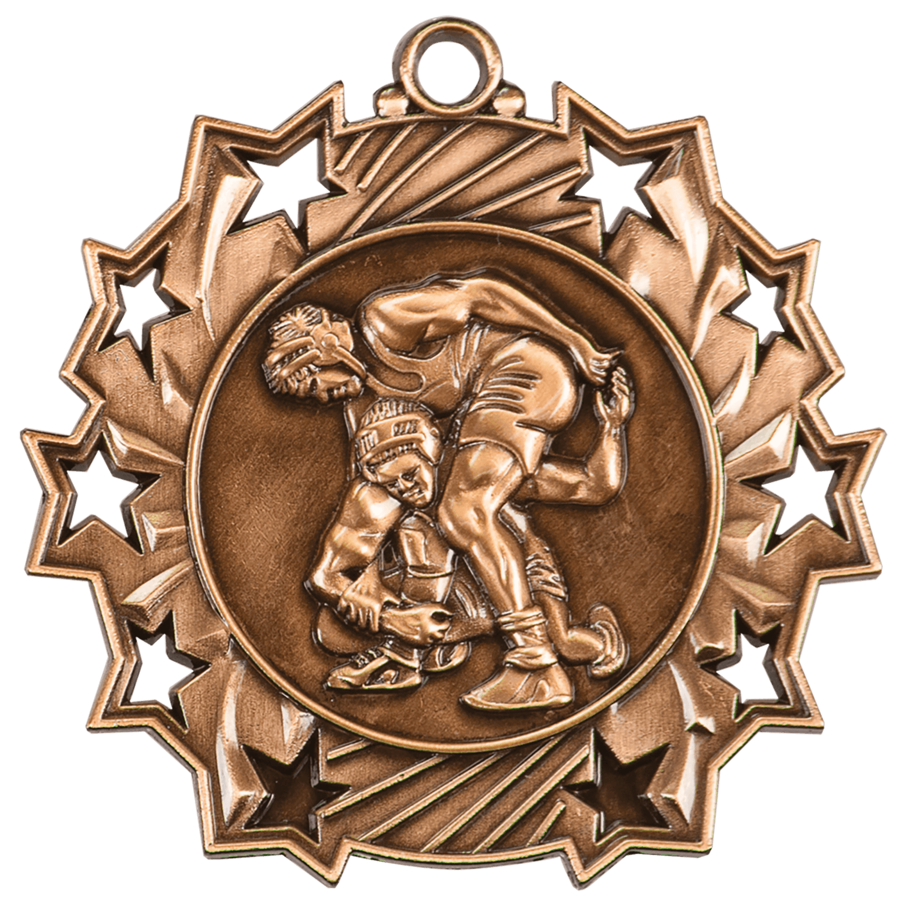 Antique Bronze 2 1/4" Wrestling Ten Star Medal
