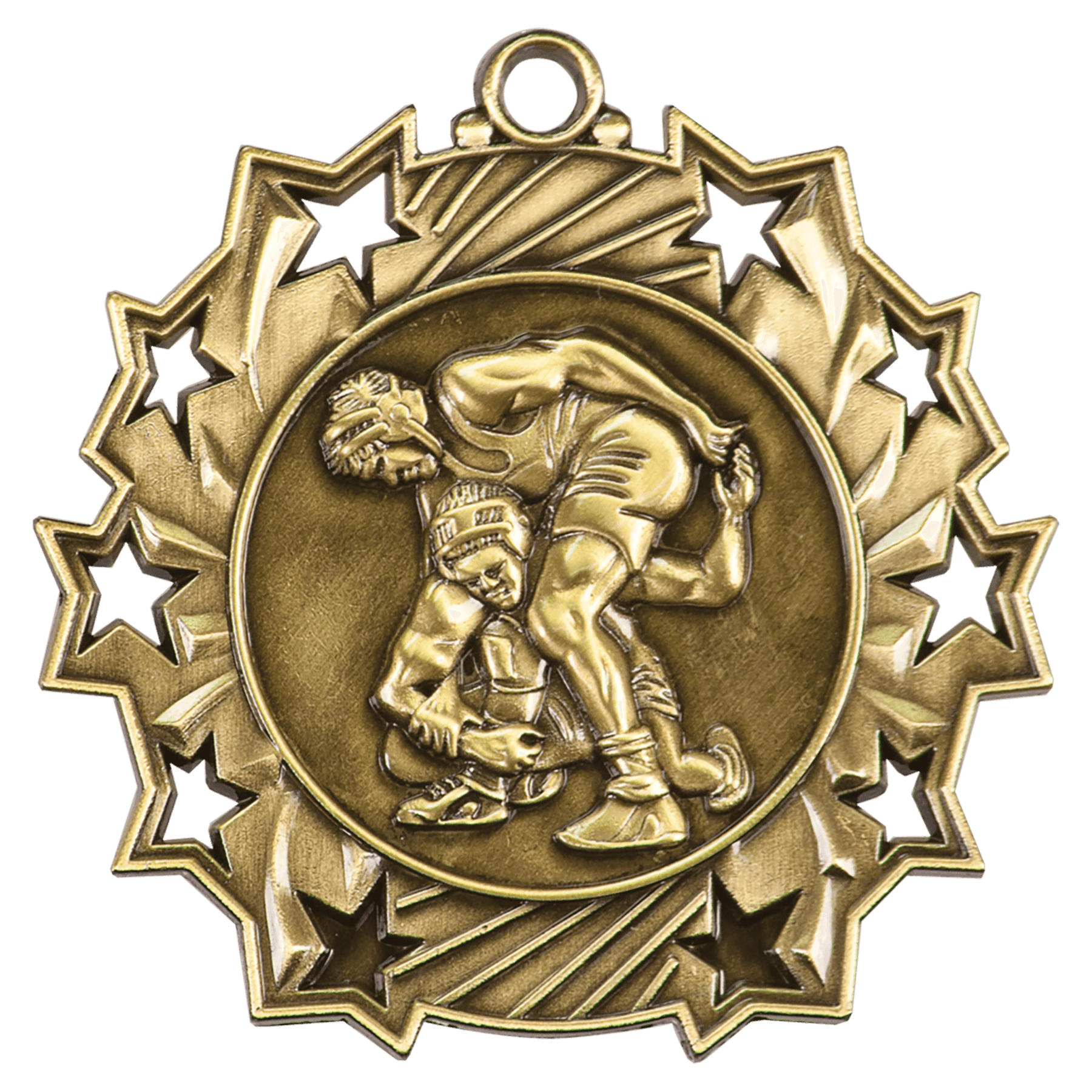 Antique Gold 2 1/4" Wrestling Ten Star Medal