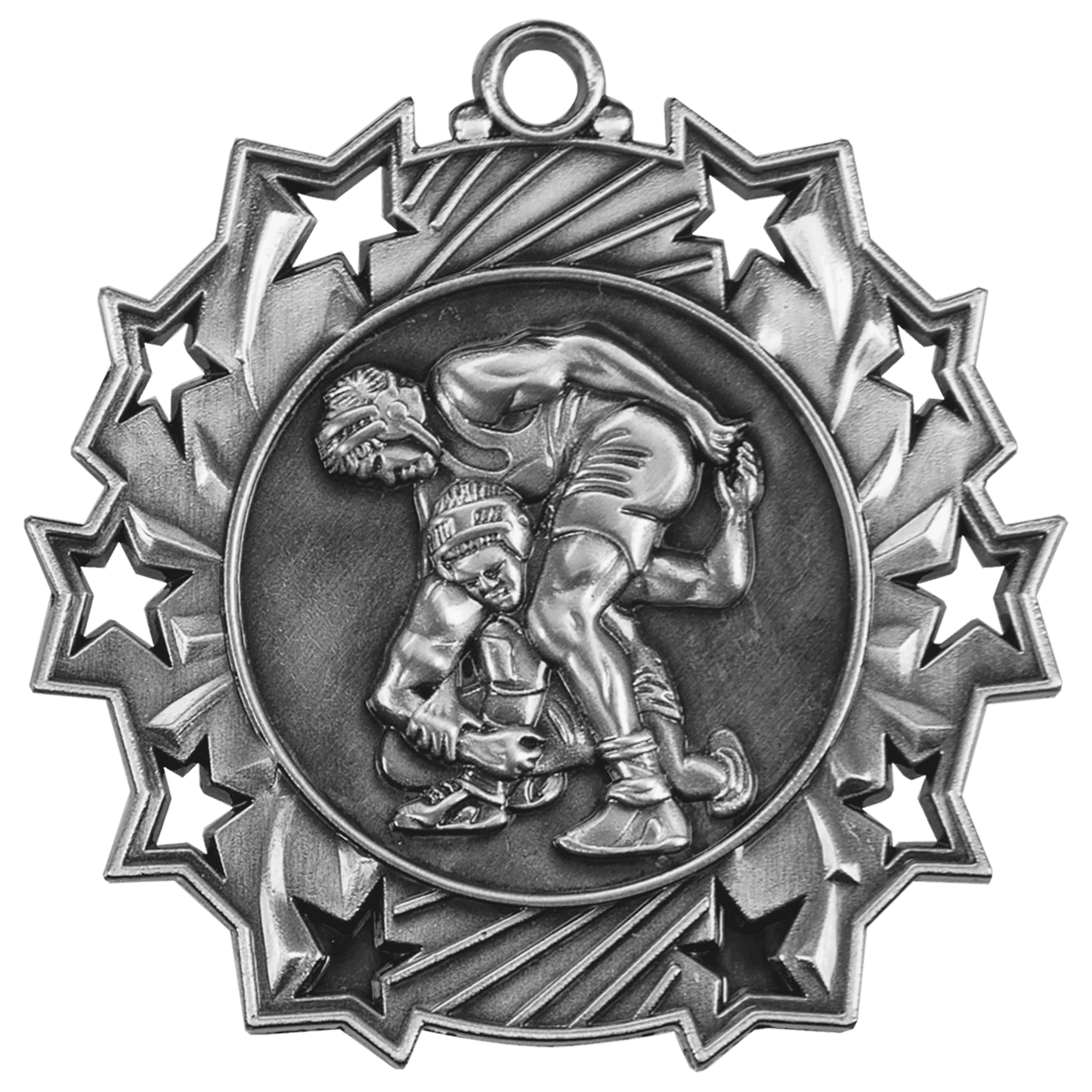 Antique Silver 2 1/4" Wrestling Ten Star Medal