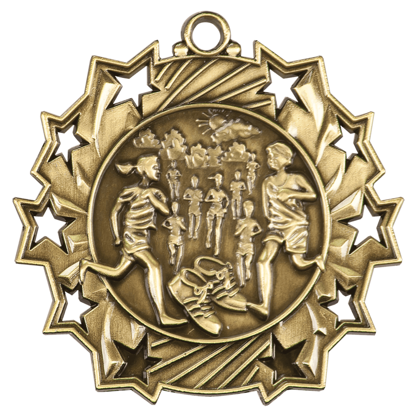 Antique Gold 2 1/4" Cross Country Ten Star Medal