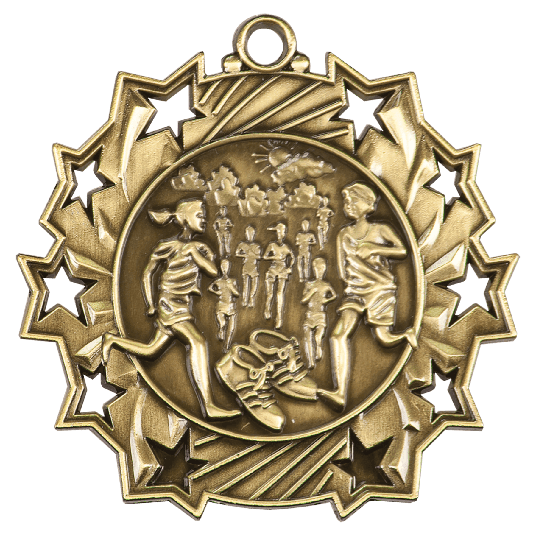 Antique Gold 2 1/4" Cross Country Ten Star Medal