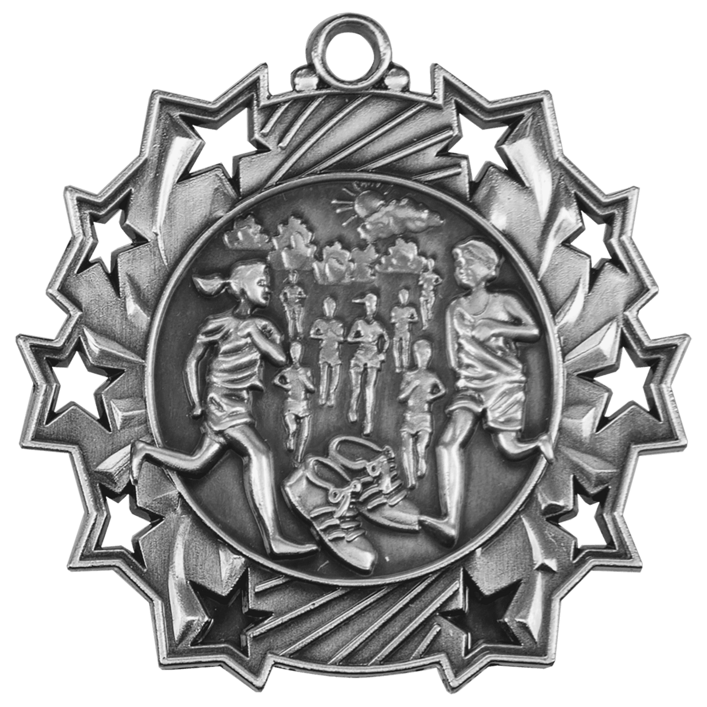 Antique Silver 2 1/4" Cross Country Ten Star Medal