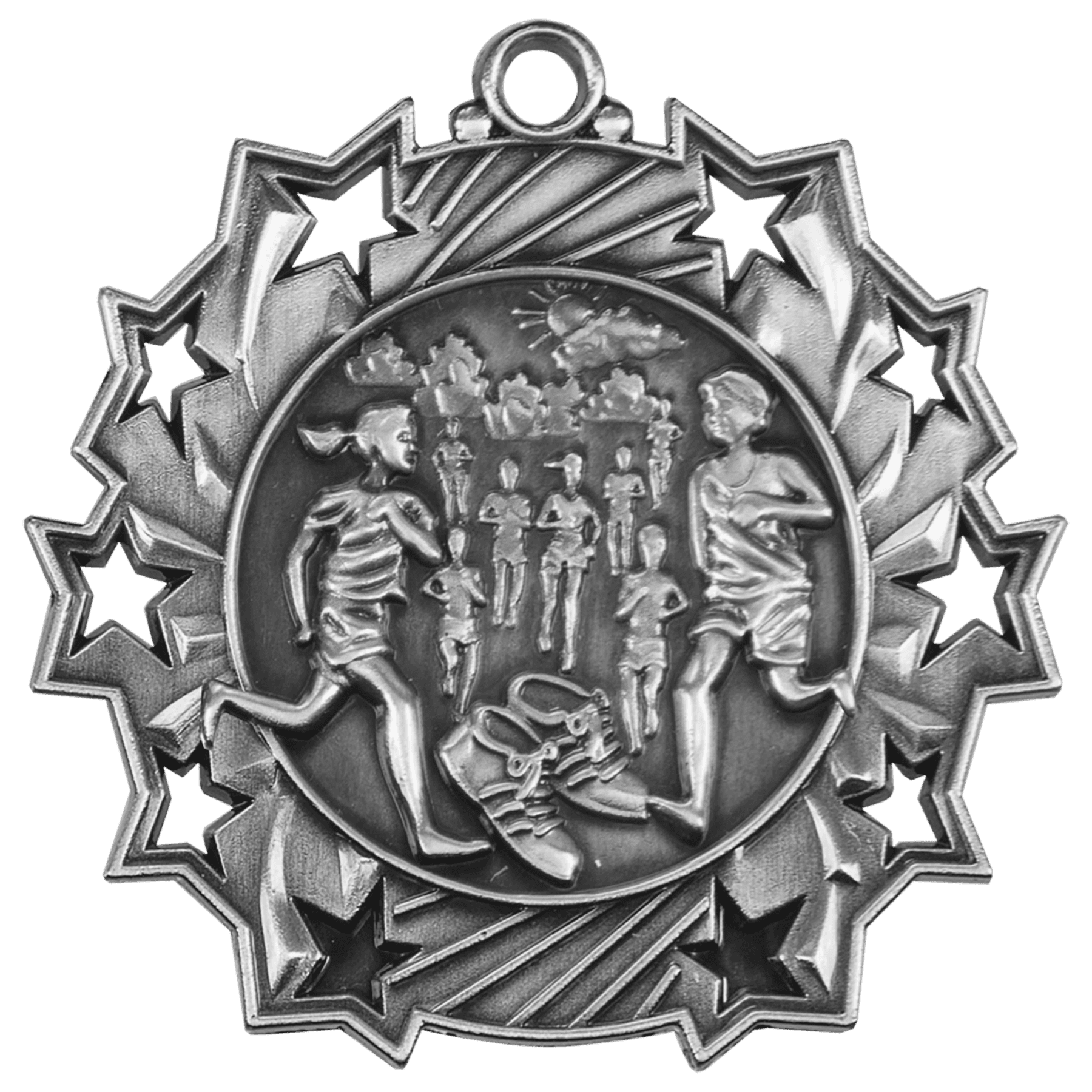 Antique Silver 2 1/4" Cross Country Ten Star Medal