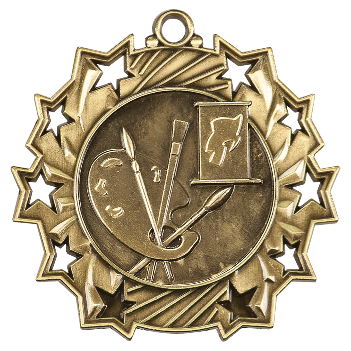 Antique Gold 2 1/4" Art Ten Star Medal