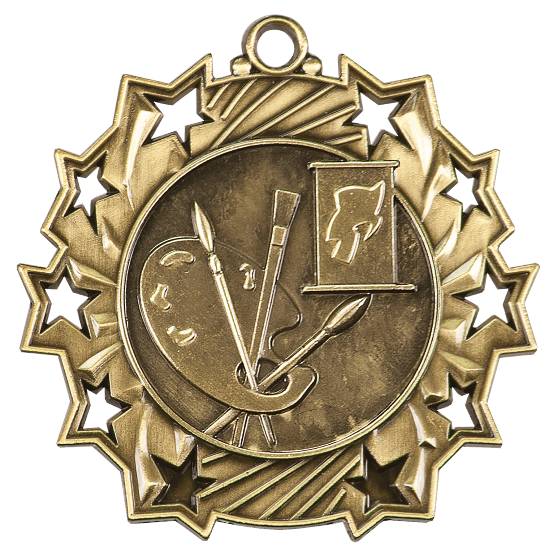 Antique Gold 2 1/4" Art Ten Star Medal