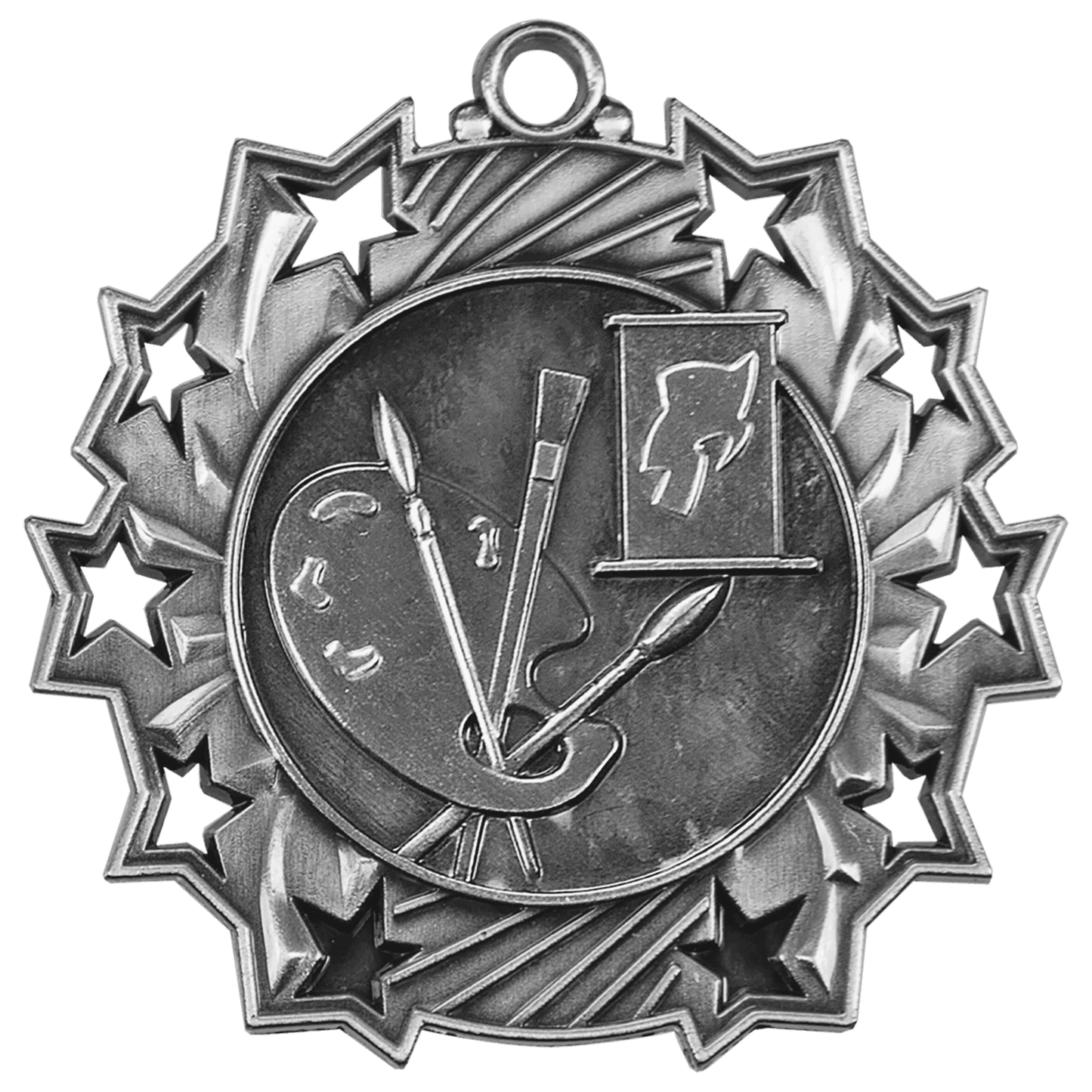 Antique Silver 2 1/4" Art Ten Star Medal