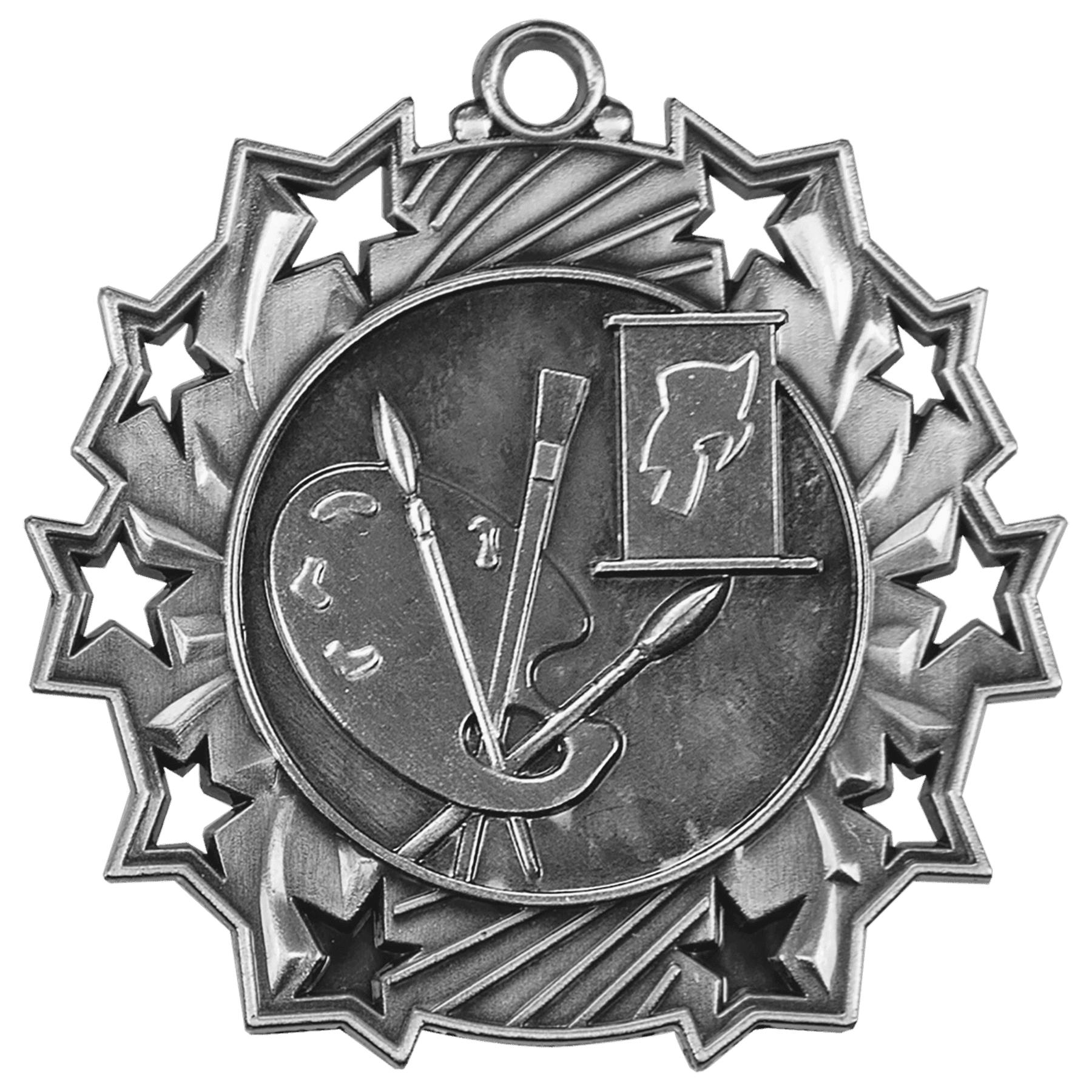 Antique Silver 2 1/4" Art Ten Star Medal