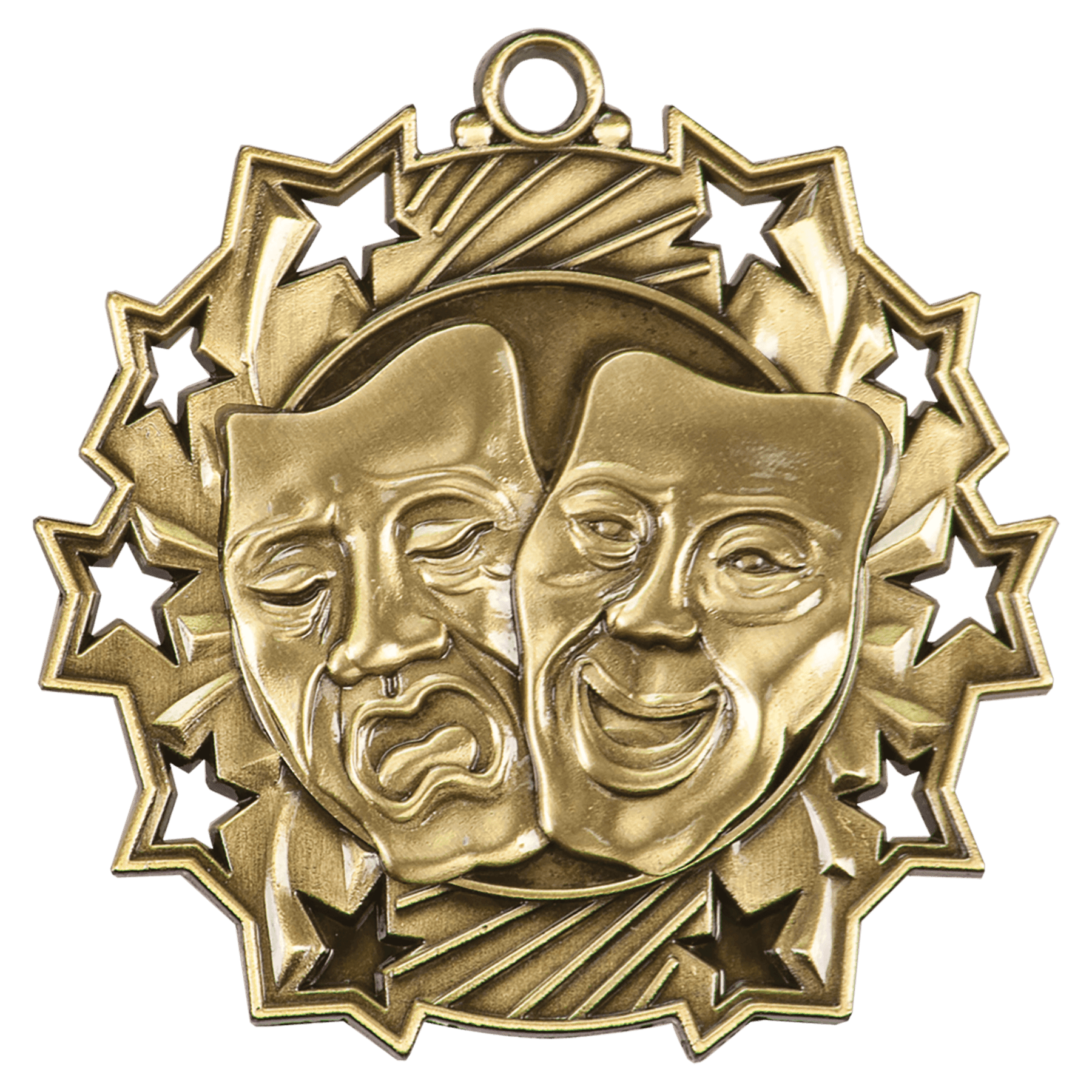 Antique Gold 2 1/4" Drama Ten Star Medal