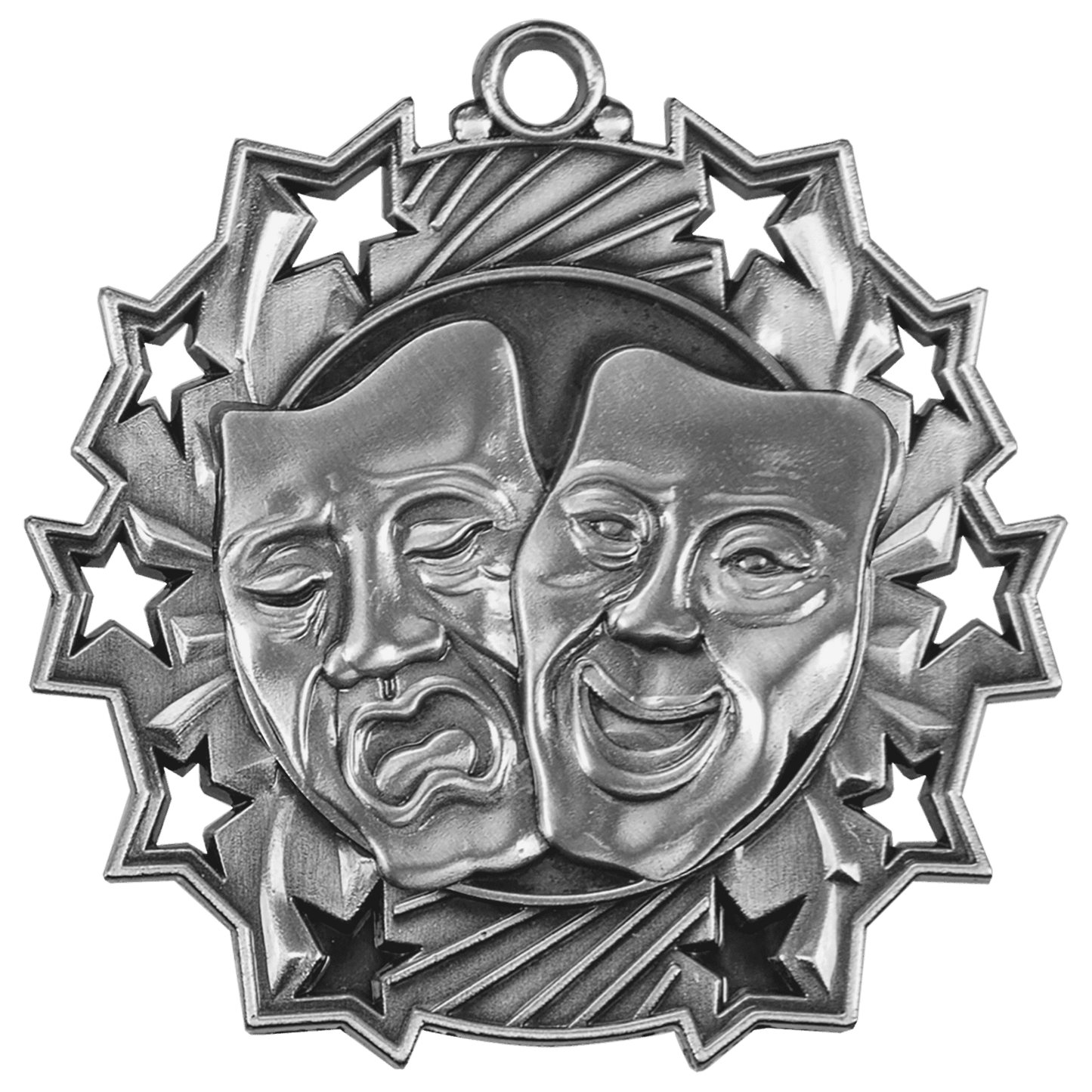 Antique Silver 2 1/4" Drama Ten Star Medal
