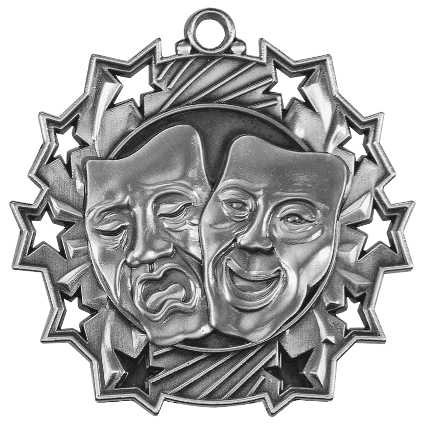 Antique Silver 2 1/4" Drama Ten Star Medal