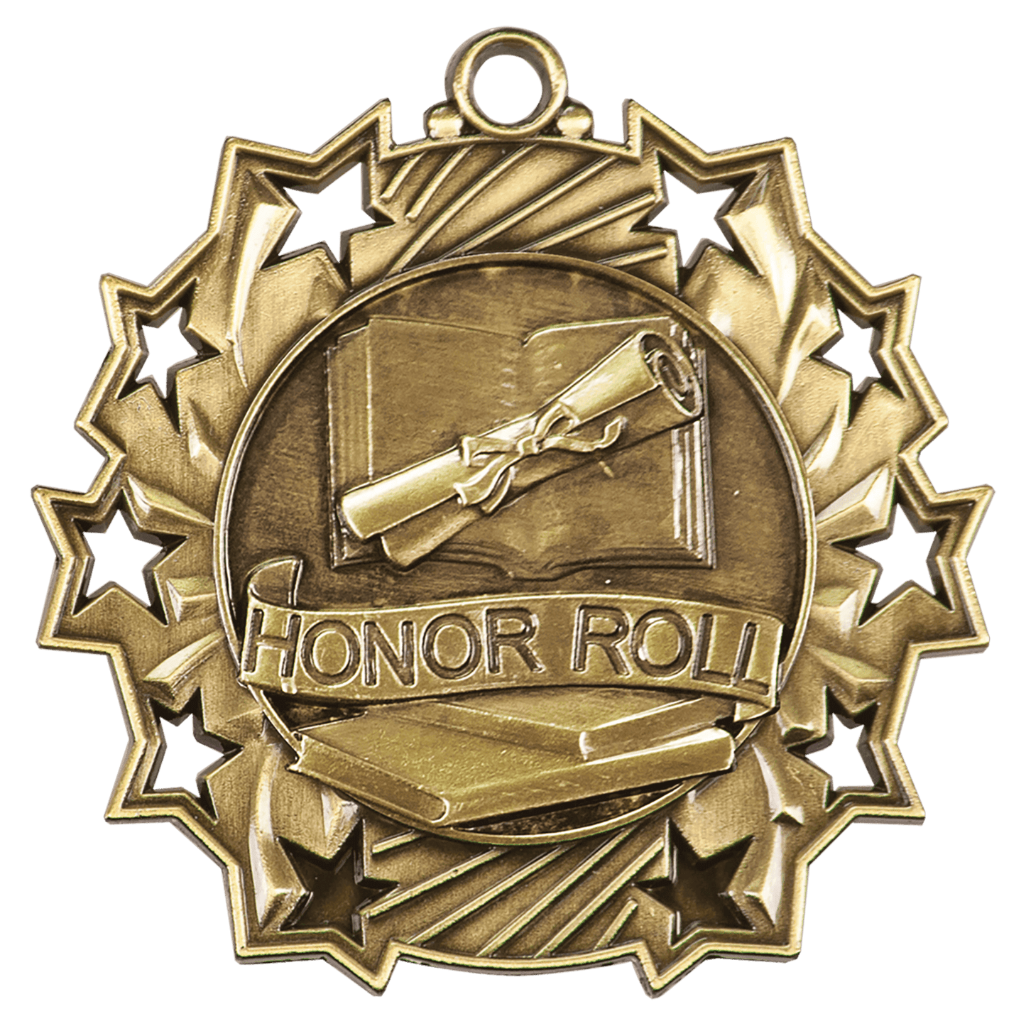 Antique Gold 2 1/4" Honor Roll Ten Star Medal