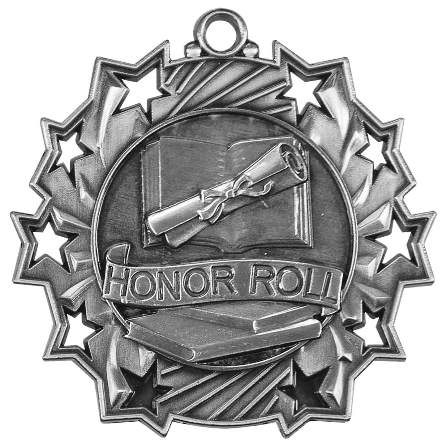 Antique Silver 2 1/4" Honor Roll Ten Star Medal