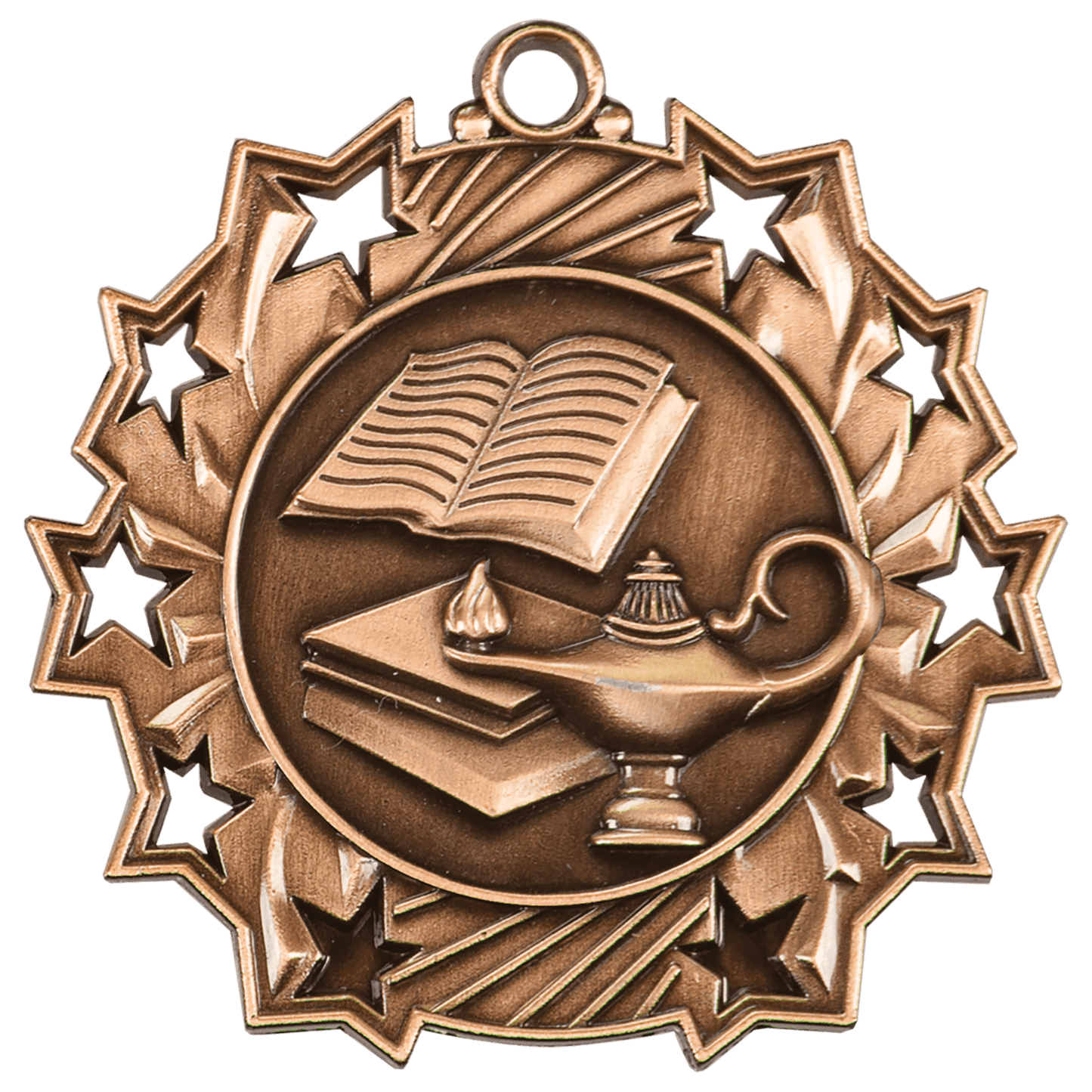 Antique Bronze 2 1/4" Lamp of Knowledge Ten Star Medal