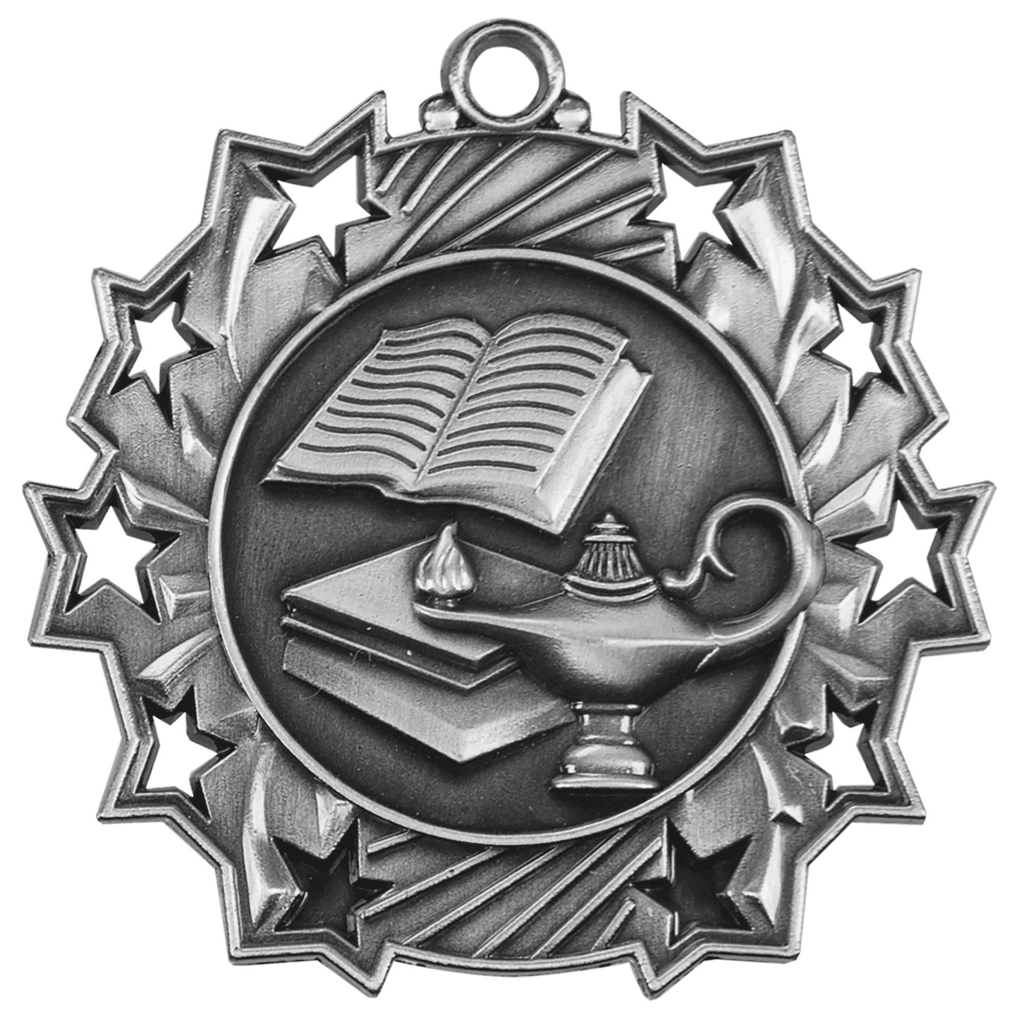 Antique Silver 2 1/4" Lamp of Knowledge Ten Star Medal