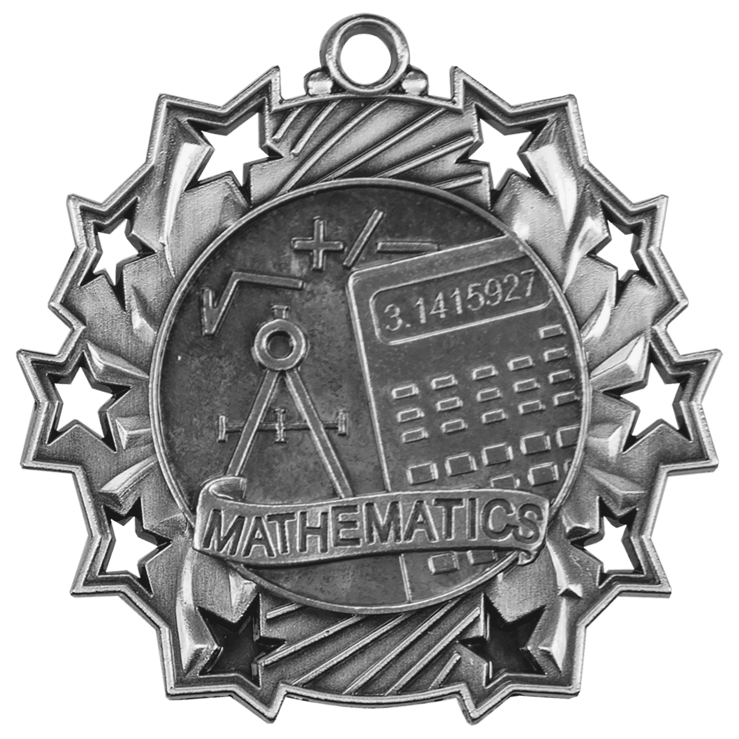 Antique Silver 2 1/4" Math Ten Star Medal