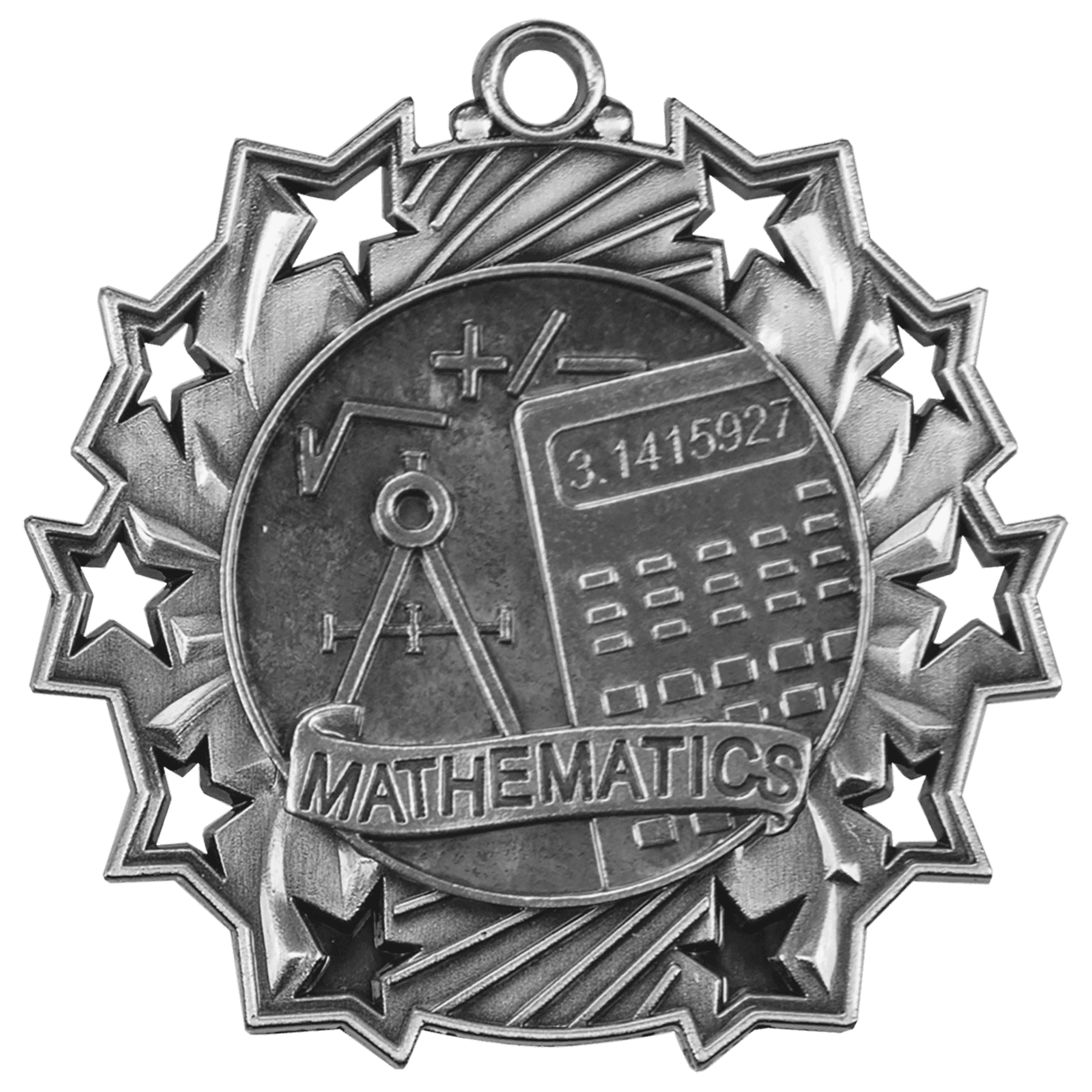 Antique Silver 2 1/4" Math Ten Star Medal