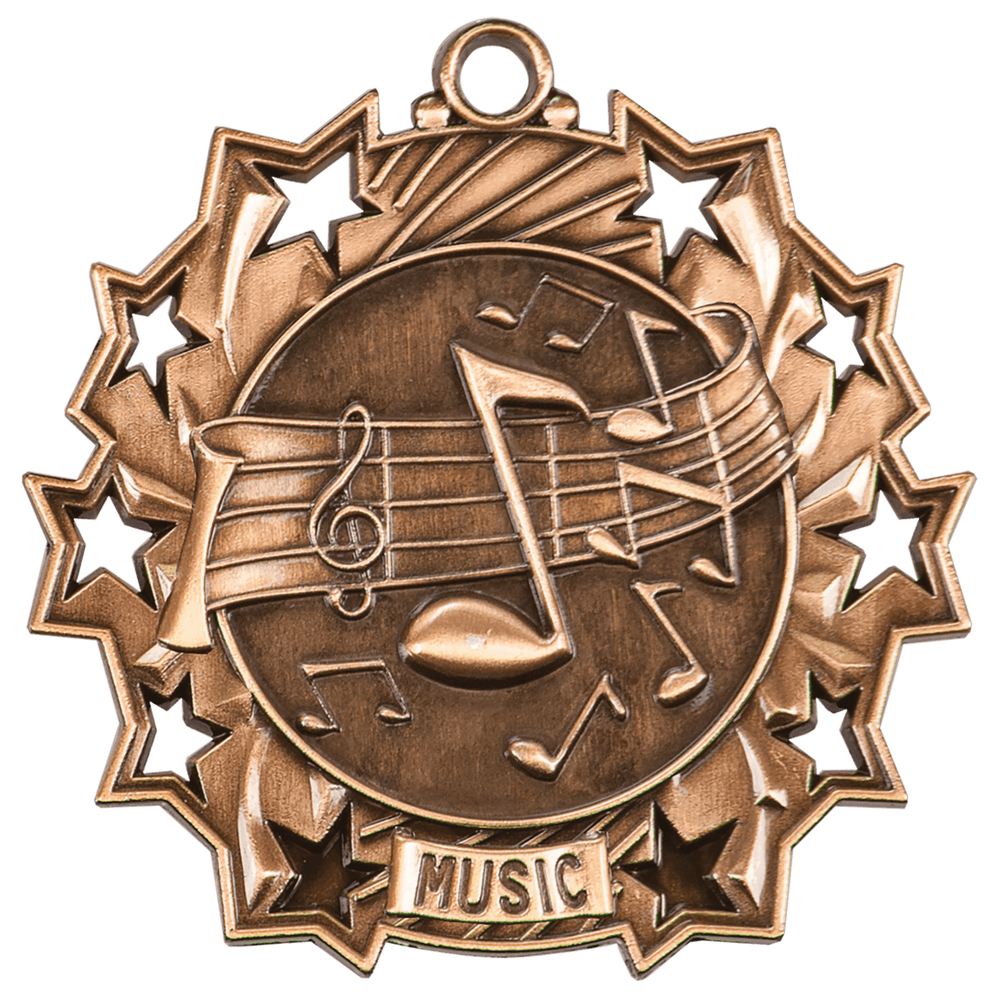 Antique Bronze 2 1/4" Music Ten Star Medal