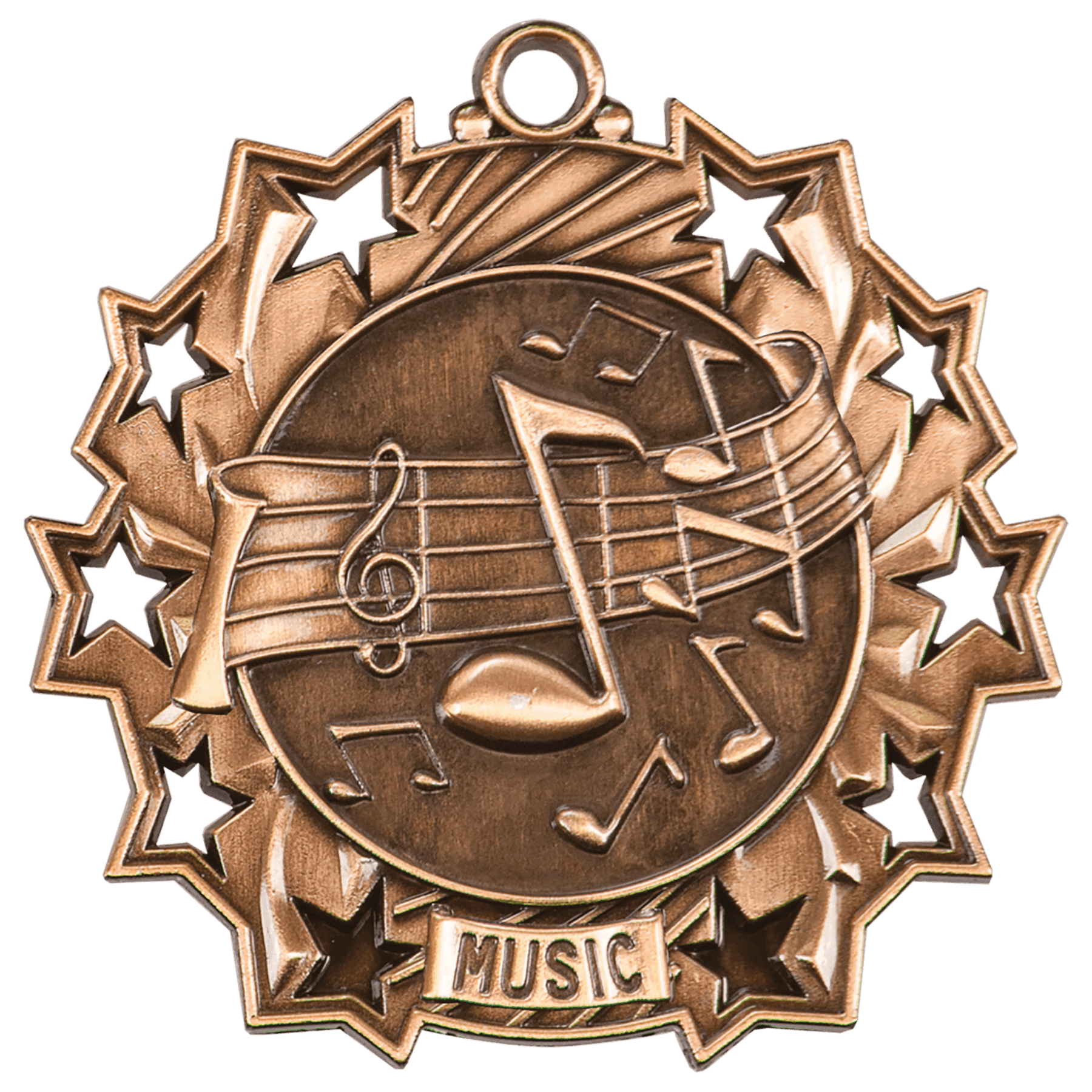 Antique Bronze 2 1/4" Music Ten Star Medal