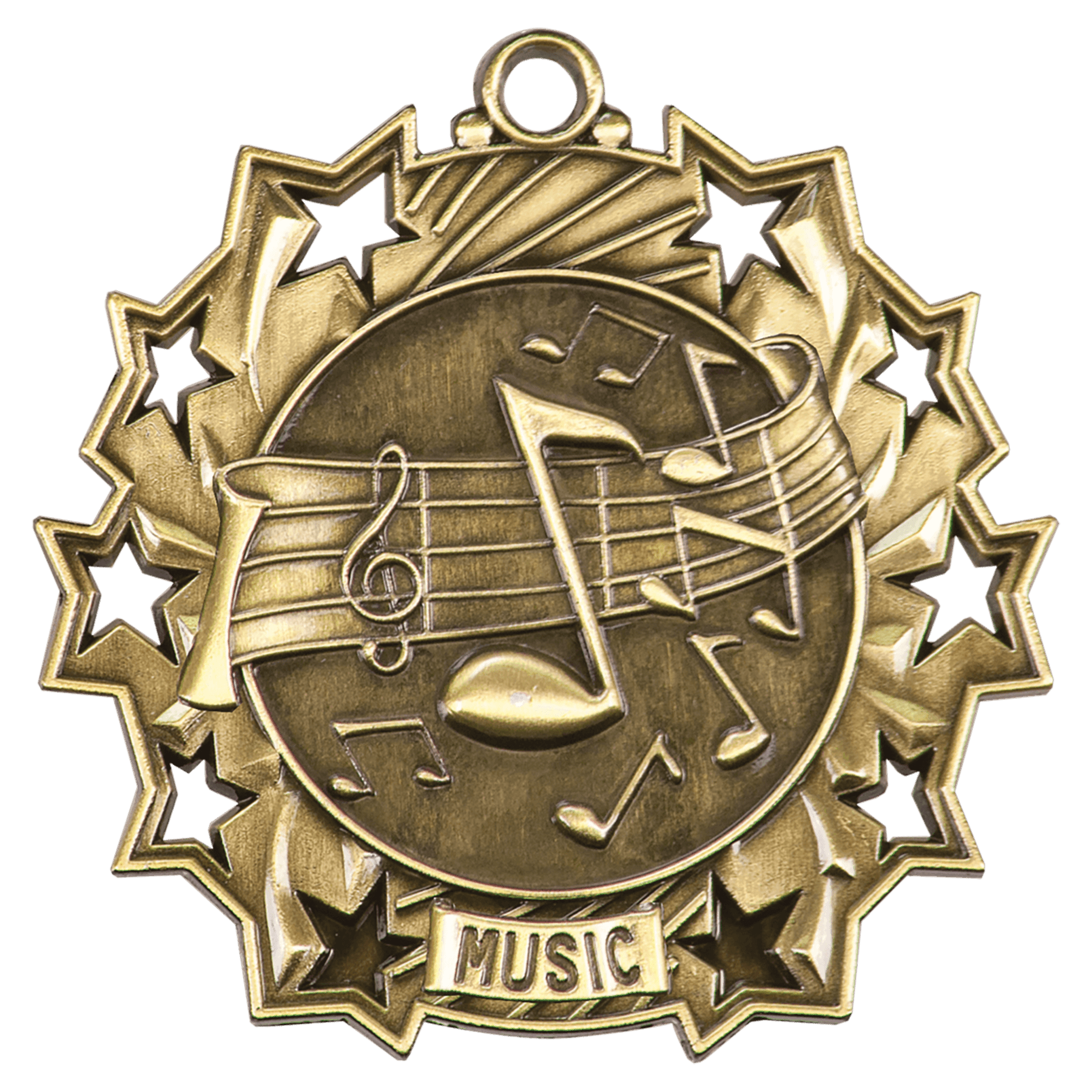 Antique Gold 2 1/4" Music Ten Star Medal