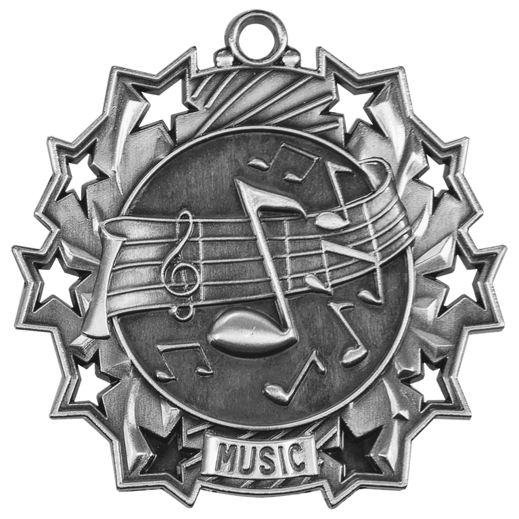 Antique Silver 2 1/4" Music Ten Star Medal