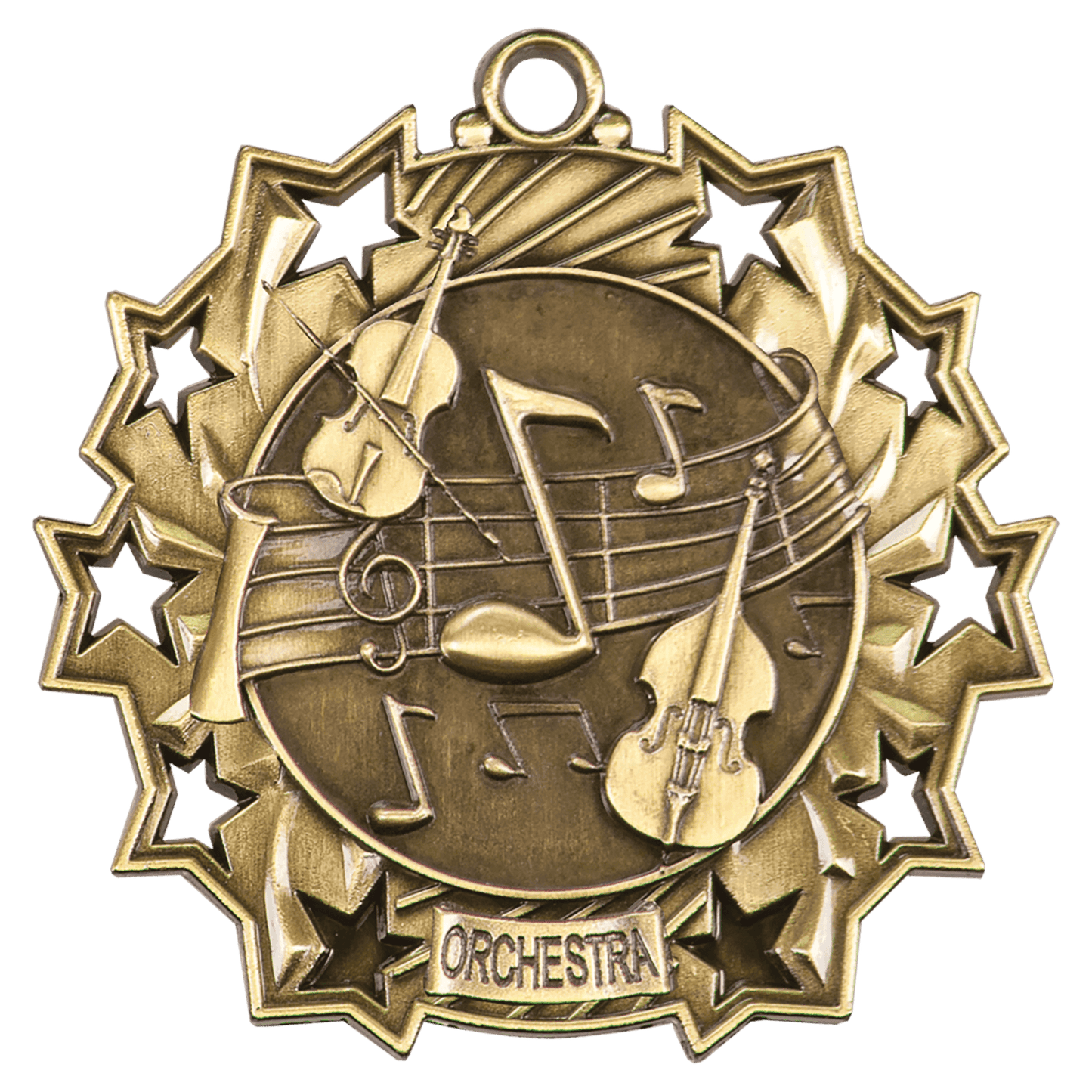 Antique Gold 2 1/4" Orchestra Ten Star Medal