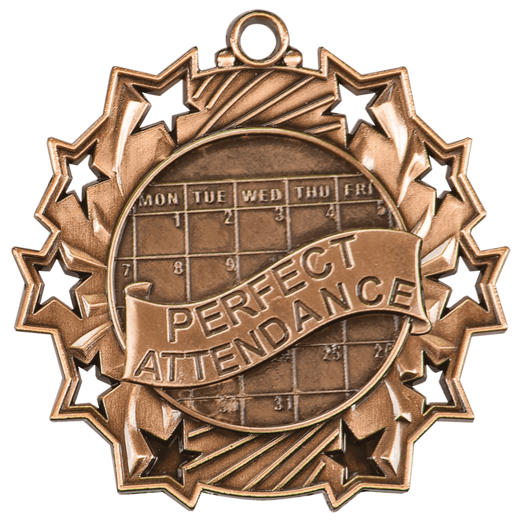 Antique Bronze 2 1/4" Perfect Attendance Ten Star Medal