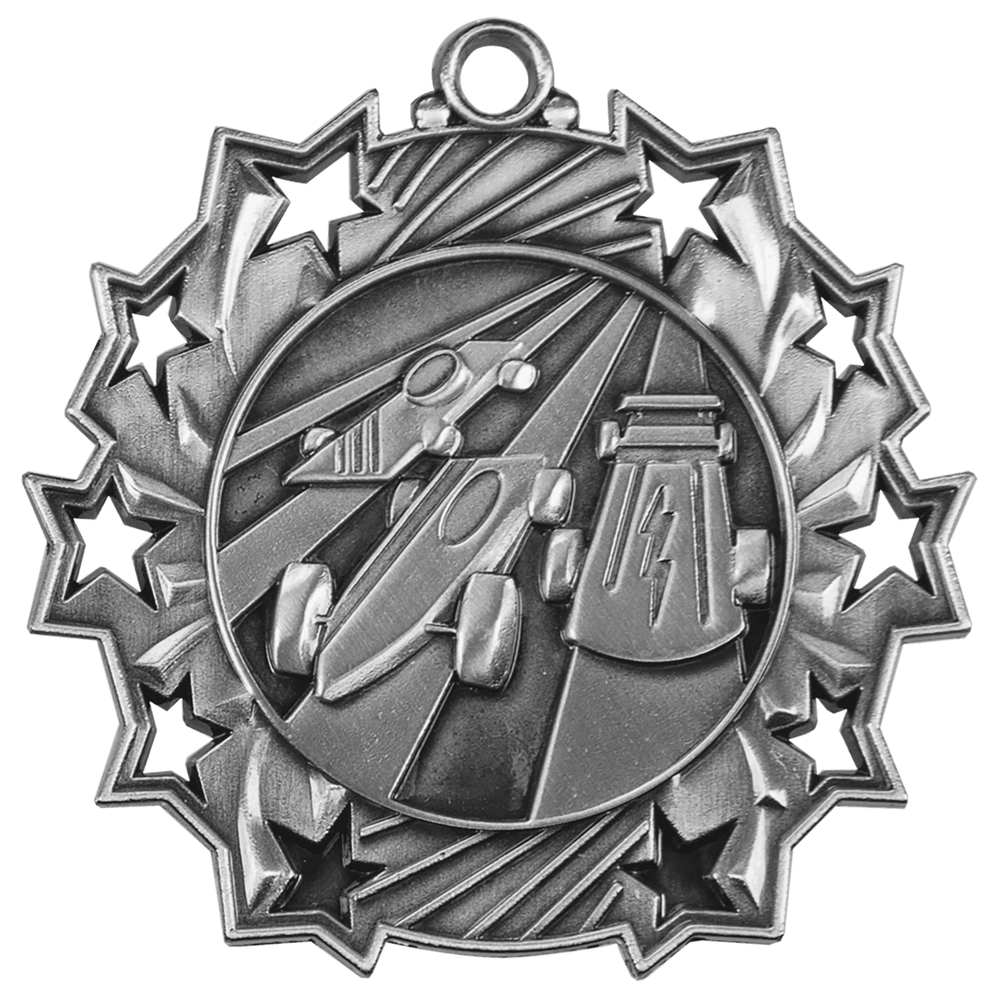 Antique Silver 2 1/4" Pinewood Derby Ten Star Medal