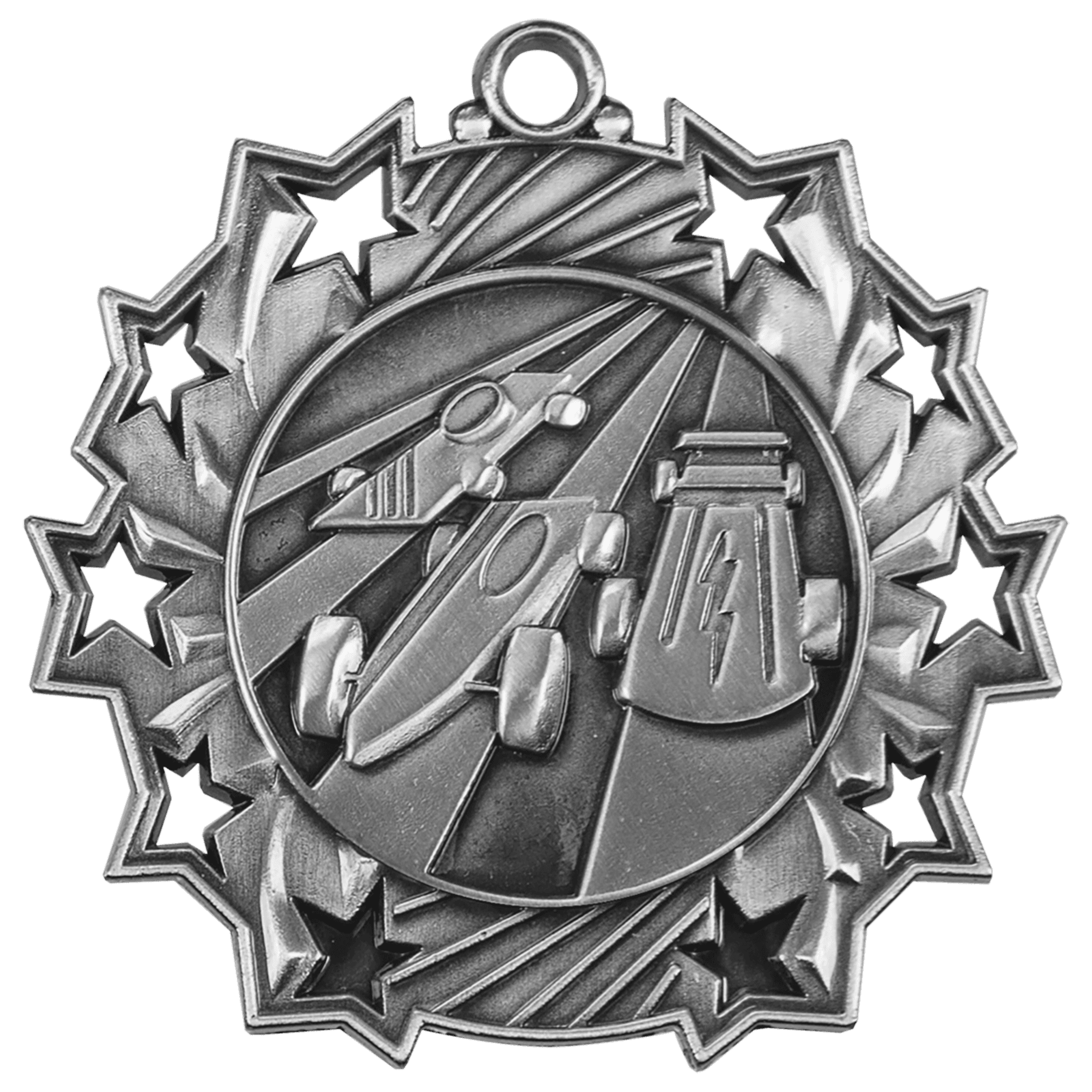 Antique Silver 2 1/4" Pinewood Derby Ten Star Medal